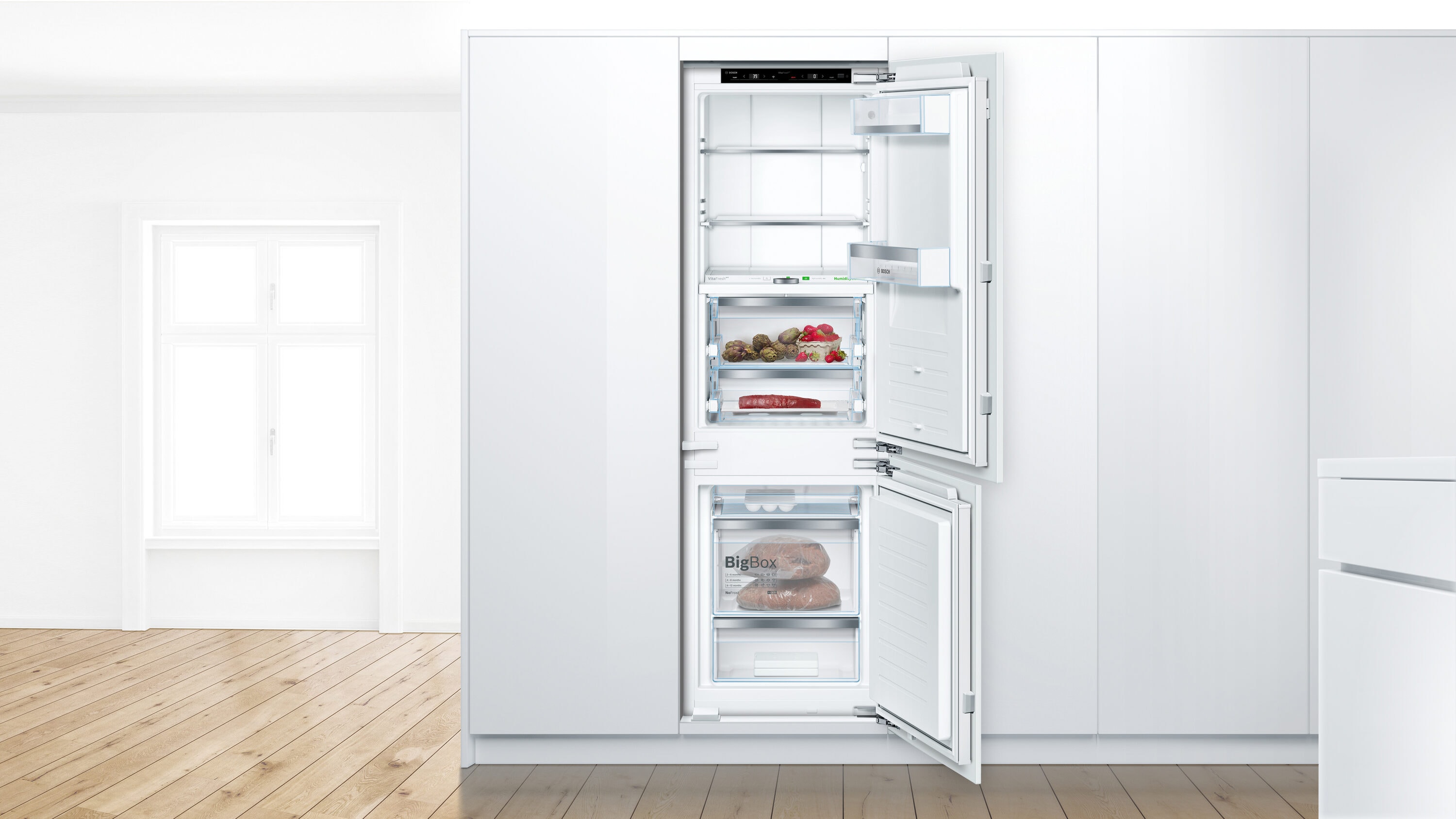 Refrigerador empotrado de fondo con congelador inferior de panel personalizado de la Serie 800 Bosch con conectividad Home Connect de 9 pies cúbicos (listo para panel) Certificado ENERGY STAR B09IB91NSP