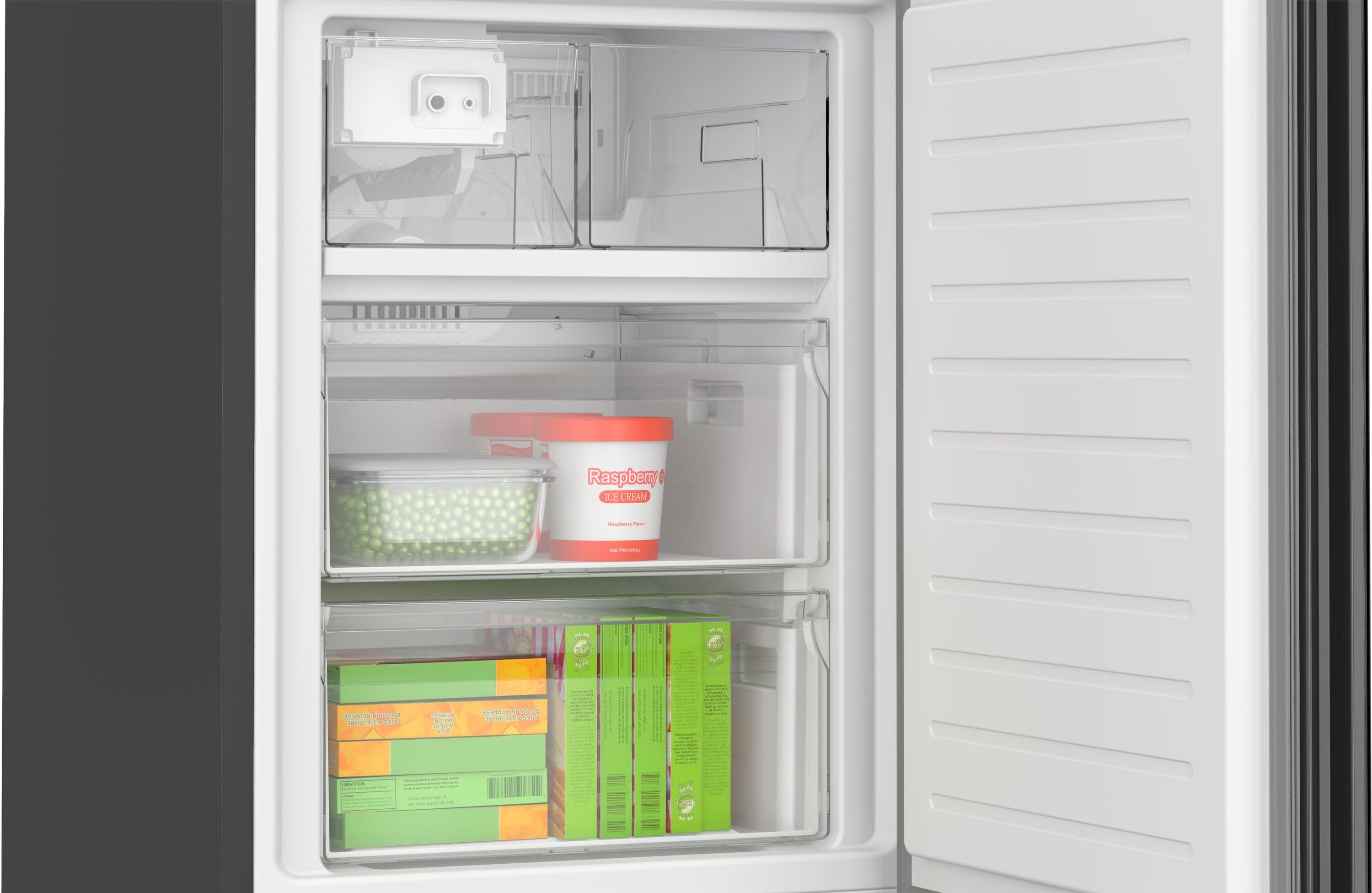 Refrigerador empotrable Bosch Serie 800 de 13 pies cúbicos con congelador inferior y fabricador de hielo (negro) certificado ENERGY STAR