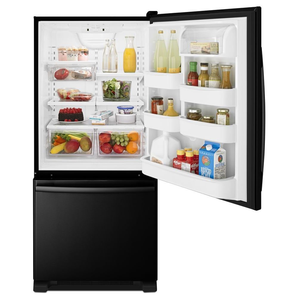 Refrigerador con congelador inferior de profundidad estándar de 18.6 pies cúbicos Amana, con opción de fabricador de hielo (se vende por separado) (Negro) ABB1924BRB