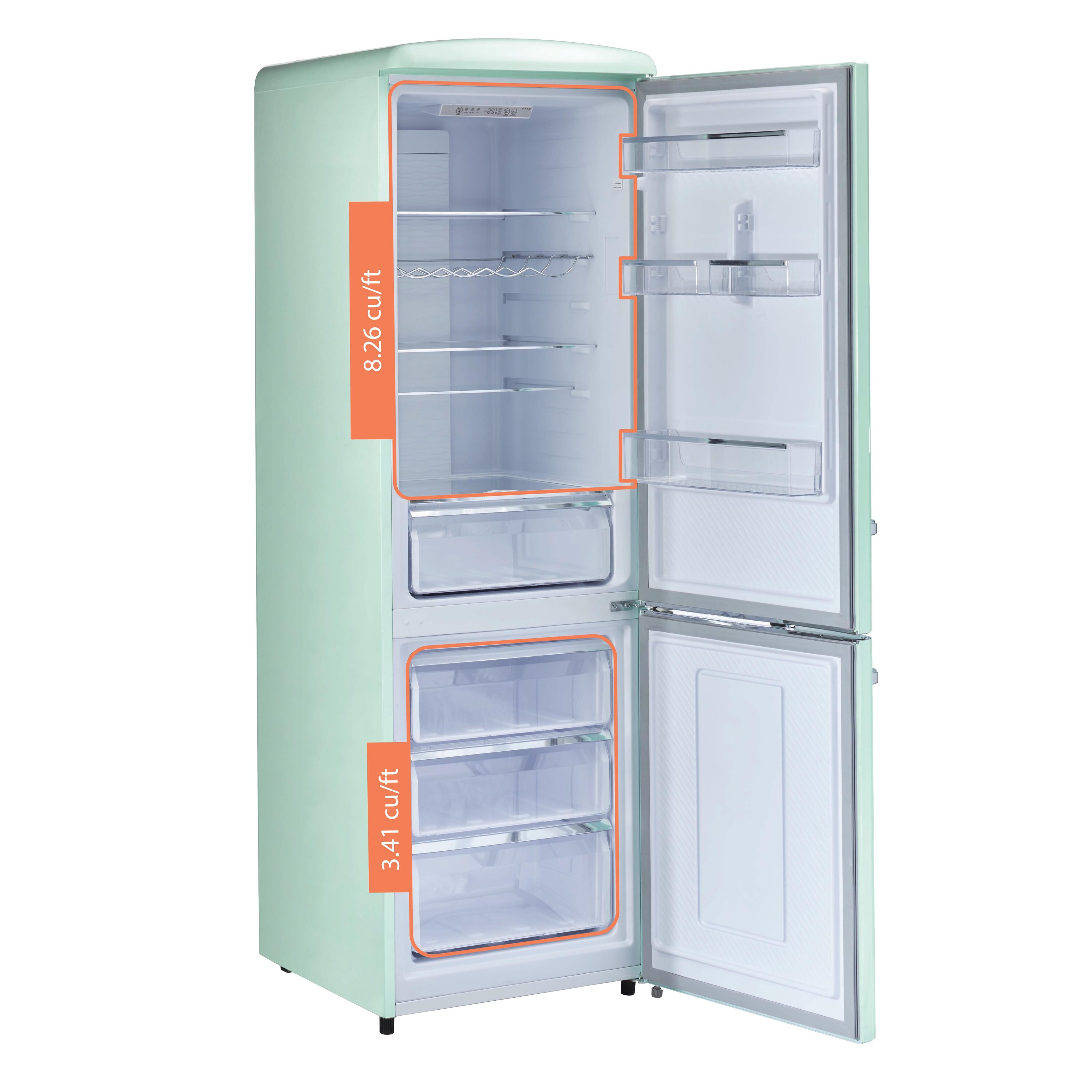 Refrigerador único clásico retro de 11.7 pies cúbicos con congelador inferior de profundidad de mostrador en verde menta veraniego (certificado ENERGY STAR) UGP-330L LG AC