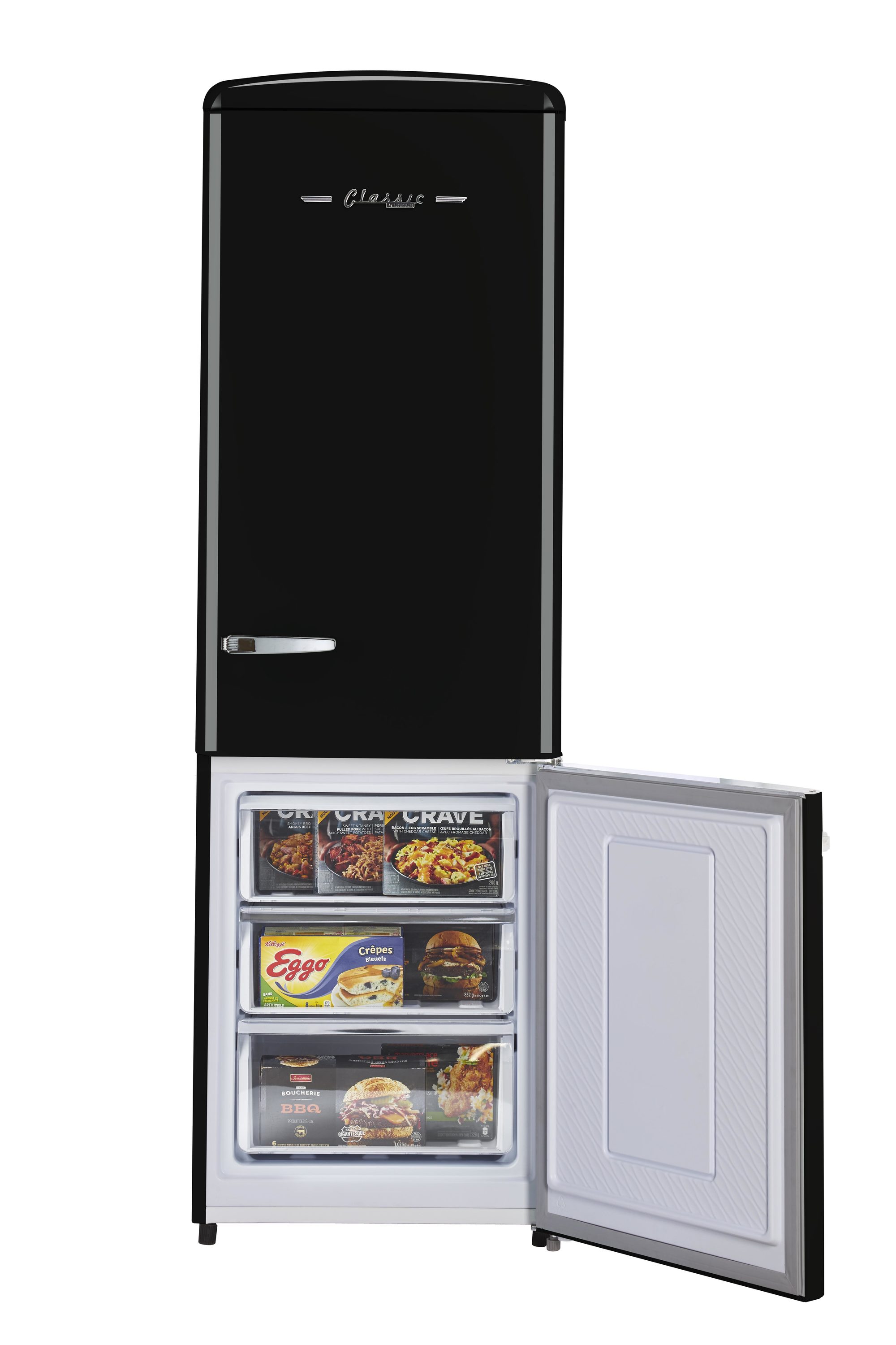 Refrigerador Retro Clásico ÚNICO de 11.7 pies cúbicos con congelador inferior de profundidad de mostrador en Negro Medianoche - Certificado ENERGY STAR