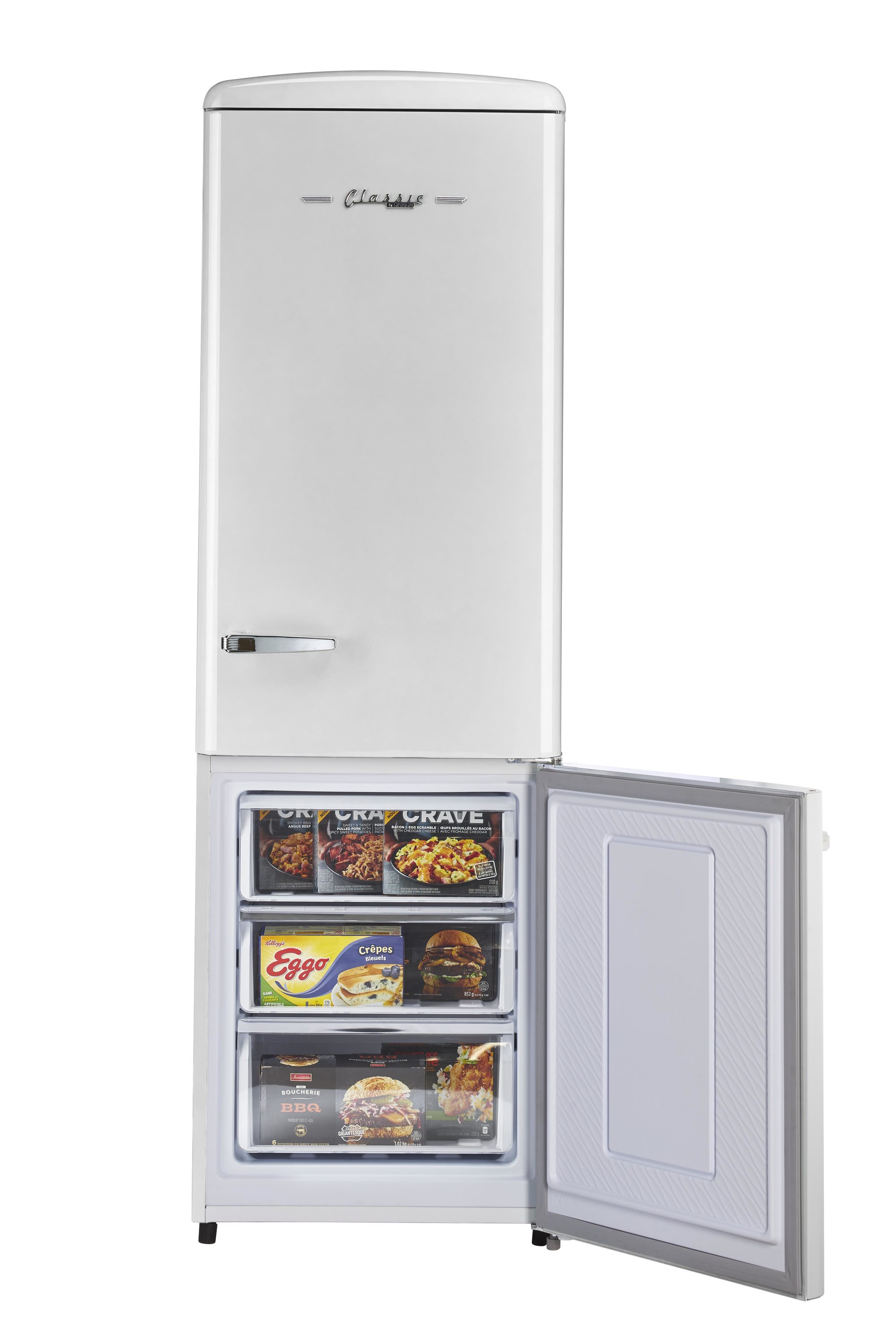 Refrigerador Retro Clásico ÚNICO de 11.7 pies cúbicos con congelador inferior de profundidad de mostrador en color Malvavisco Blanco - Certificado ENERGY STAR UGP-330L W AC