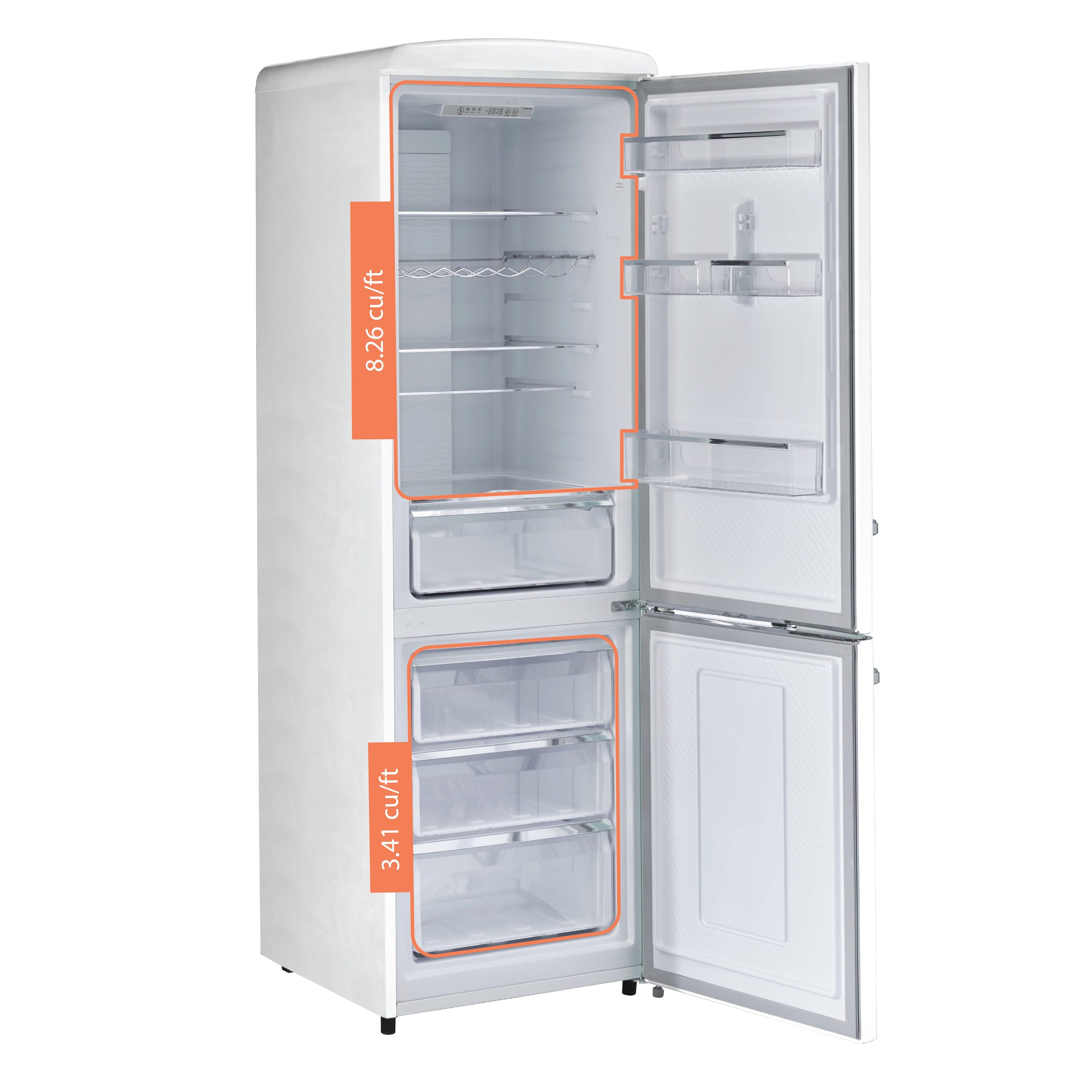 Refrigerador Retro Clásico ÚNICO de 11.7 pies cúbicos con congelador inferior de profundidad de mostrador en color Malvavisco Blanco - Certificado ENERGY STAR UGP-330L W AC