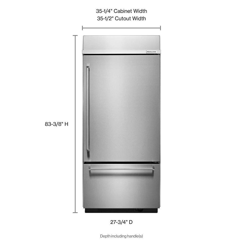 Refrigerador empotrado de fondo con congelador inferior de 20.9 pies cúbicos de KitchenAid con máquina de hielo (Acero inoxidable) Certificado ENERGY STAR KBBR306ESS