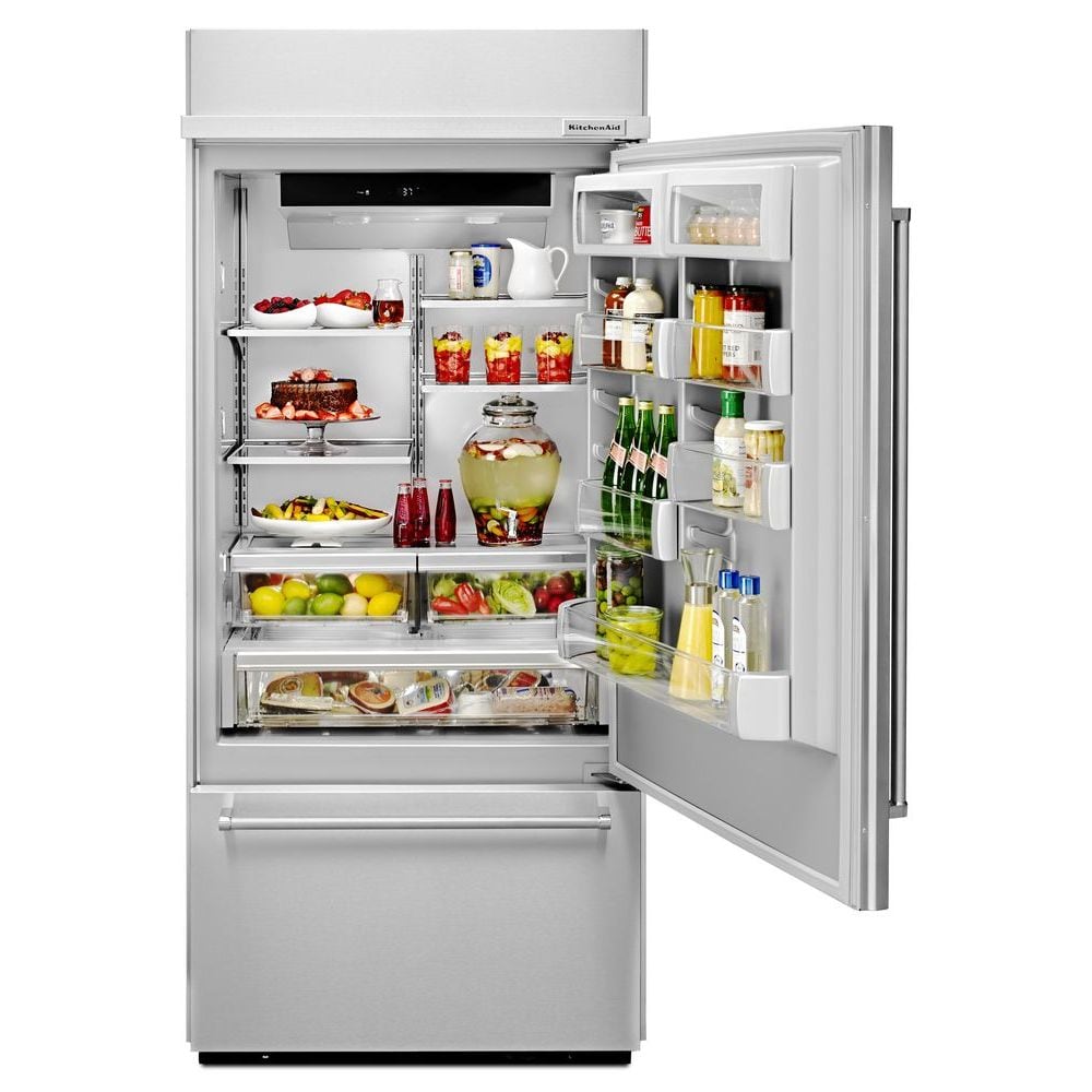Refrigerador empotrado de fondo con congelador inferior de 20.9 pies cúbicos de KitchenAid con máquina de hielo (Acero inoxidable) Certificado ENERGY STAR KBBR306ESS