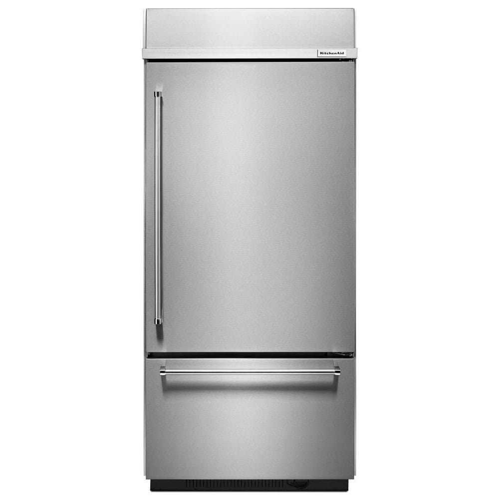 Refrigerador empotrado de fondo con congelador inferior de 20.9 pies cúbicos de KitchenAid con máquina de hielo (Acero inoxidable) Certificado ENERGY STAR KBBR306ESS