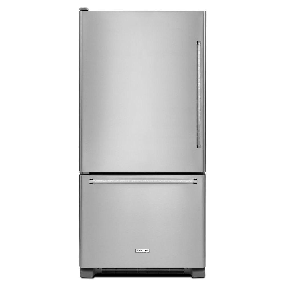 Refrigerador con congelador inferior de profundidad estándar de 18.67 pies cúbicos de KitchenAid con opción de fabricador de hielo (se vende por separado) (acero inoxidable) KRBL109ESS