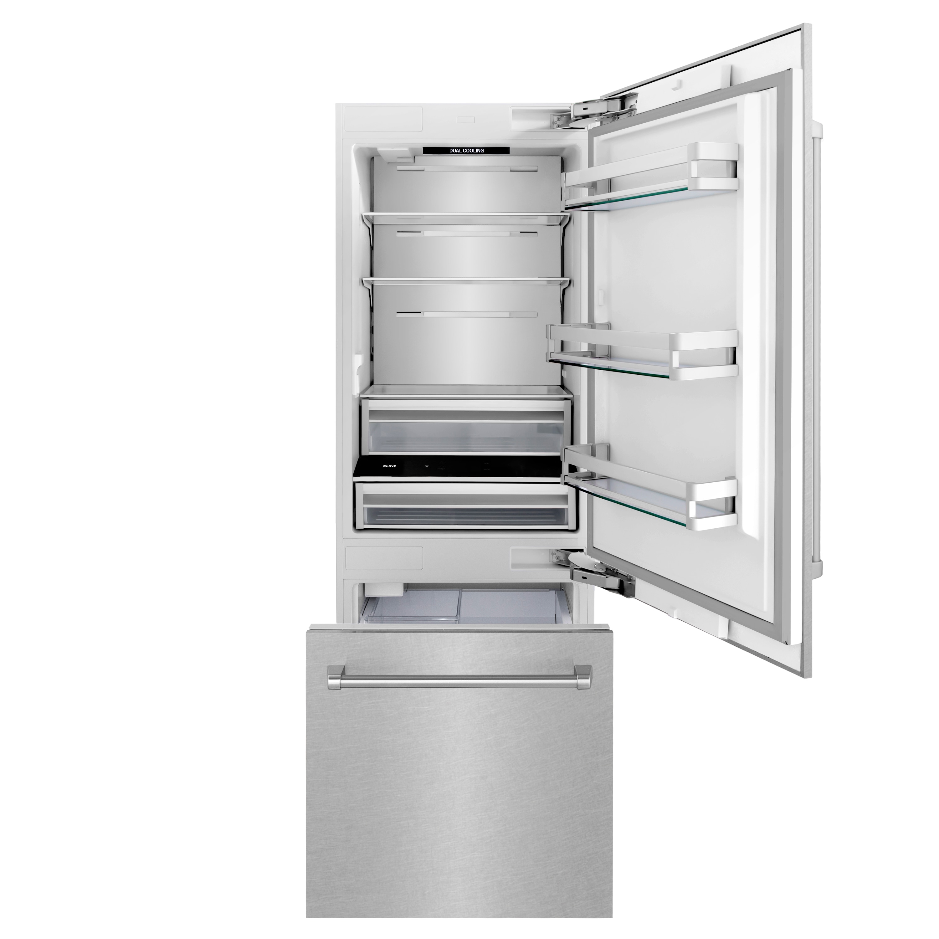 Refrigerador empotrado de fondo congelador y máquina de hielo de 16.1 pies cúbicos de acero inoxidable DuraSnow#174 certificado por ENERGY STAR de ZLINE KITCHEN & BATH (RBIV-SN-30)