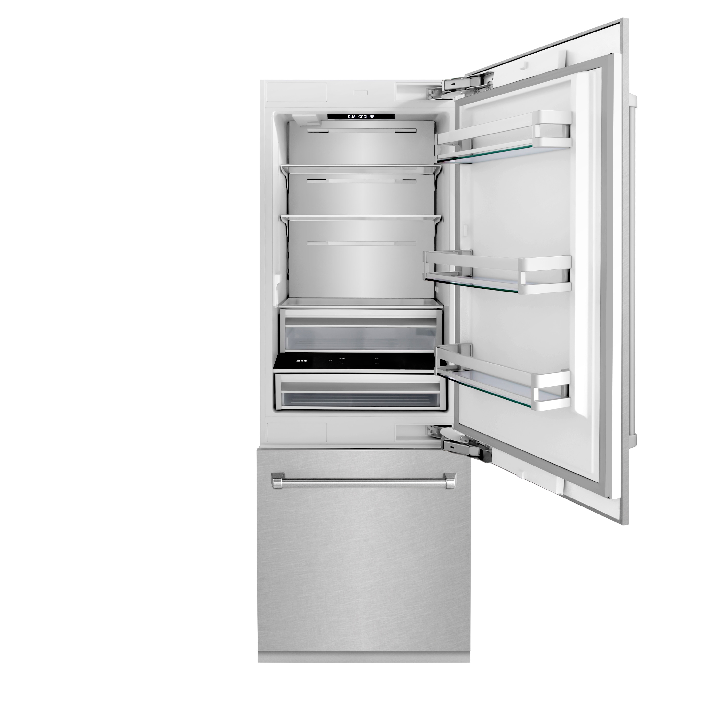 Refrigerador empotrado de fondo congelador y máquina de hielo de 16.1 pies cúbicos de acero inoxidable DuraSnow#174 certificado por ENERGY STAR de ZLINE KITCHEN & BATH (RBIV-SN-30)