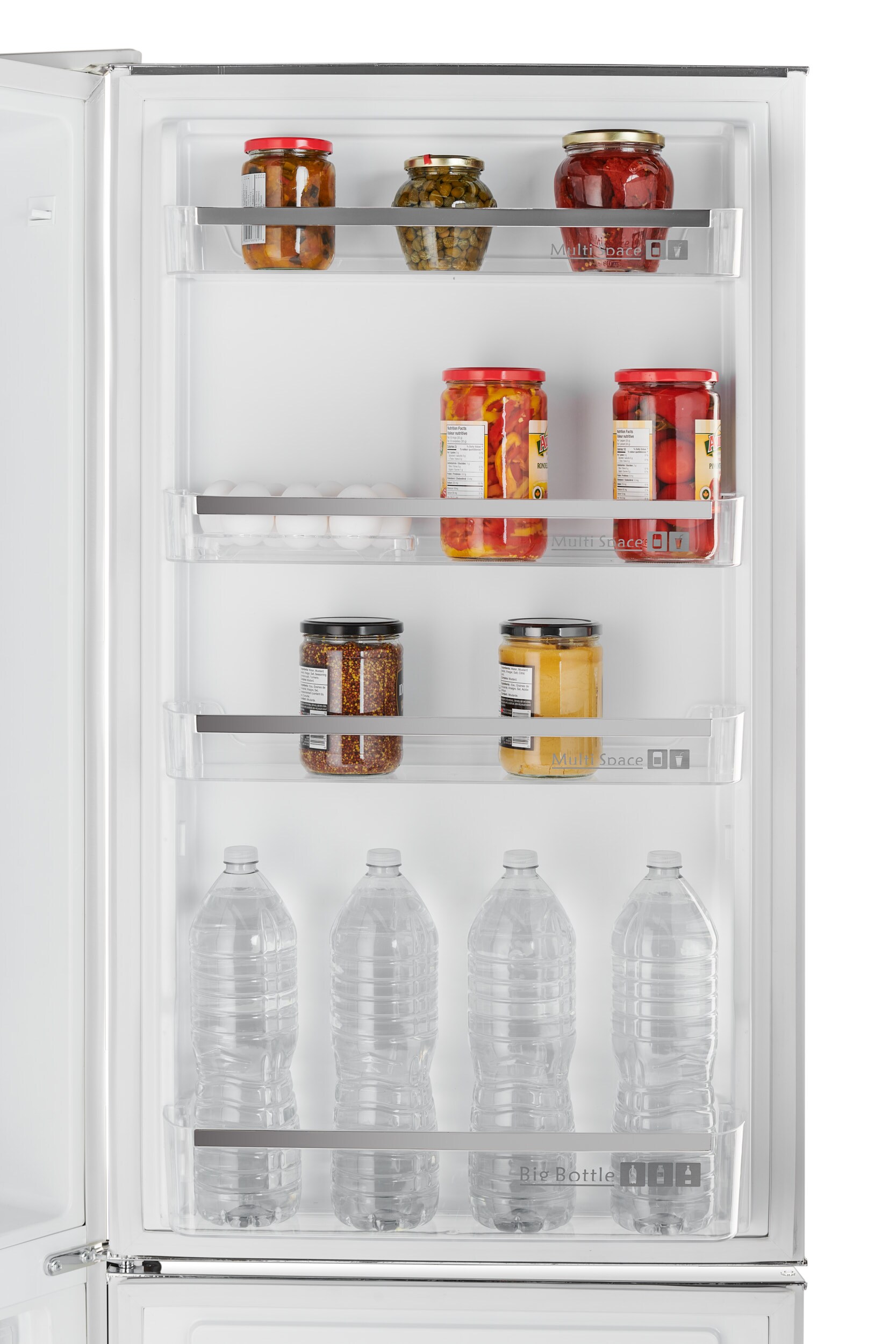 Refrigerador con congelador inferior de profundidad estándar de 11 pies cúbicos en blanco con estilo retro-moderno.