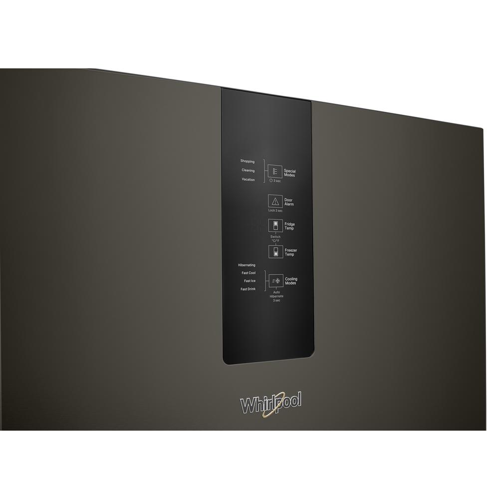 Refrigerador Whirlpool de 12.7 pies cúbicos, con congelador en la parte inferior y fabricador de hielo (Acabado en Acero Inoxidable Negro Resistente a Huellas) Listo para Garaje