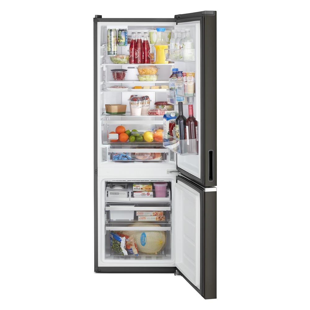 Refrigerador Whirlpool de 12.7 pies cúbicos, con congelador en la parte inferior y fabricador de hielo (Acabado en Acero Inoxidable Negro Resistente a Huellas) Listo para Garaje