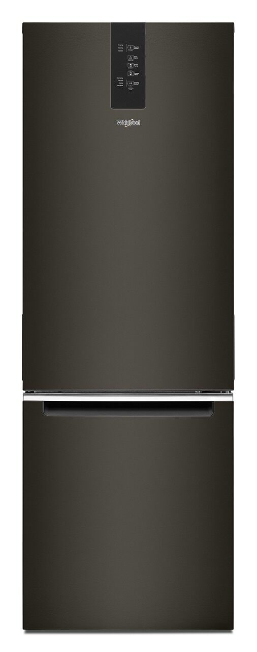 Refrigerador Whirlpool de 12.7 pies cúbicos, con congelador en la parte inferior y fabricador de hielo (Acabado en Acero Inoxidable Negro Resistente a Huellas) Listo para Garaje