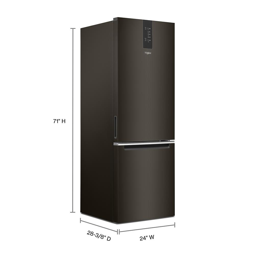 Refrigerador Whirlpool de 12.7 pies cúbicos, con congelador en la parte inferior y fabricador de hielo (Acabado en Acero Inoxidable Negro Resistente a Huellas) Listo para Garaje