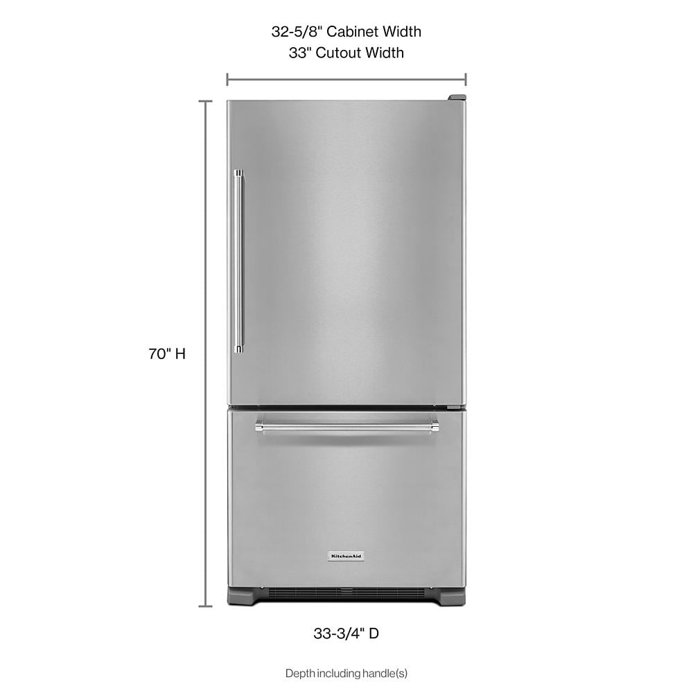 Refrigerador estándar de profunidad con congelador inferior de 22.07 pies cúbicos de KitchenAid con opción de fabricador de hielo (se vende por separado) (Acero inoxidable) Certificación ENERGY STAR KRBR102ESS