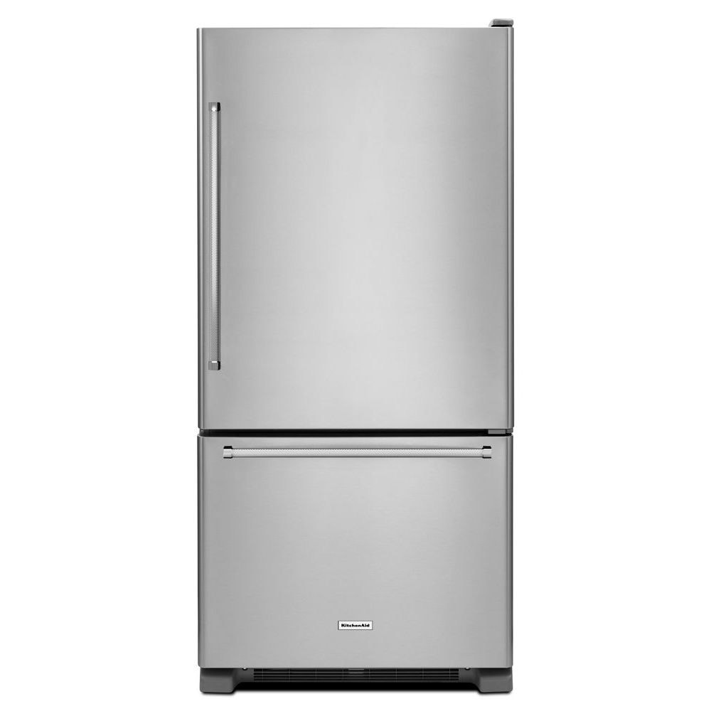 Refrigerador estándar de profunidad con congelador inferior de 22.07 pies cúbicos de KitchenAid con opción de fabricador de hielo (se vende por separado) (Acero inoxidable) Certificación ENERGY STAR KRBR102ESS