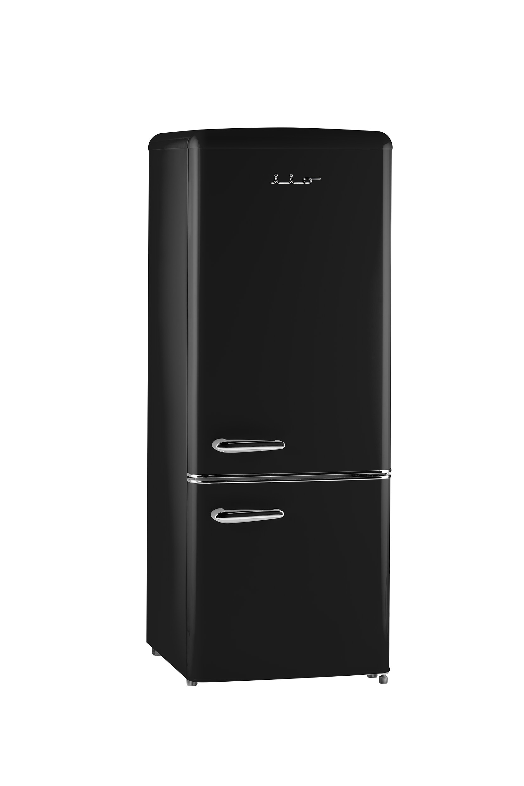 Refrigerador Retro de 7 pies cúbicos con congelador inferior de profundidad estándar en negro medianoche, certificado por ENERGY STAR.