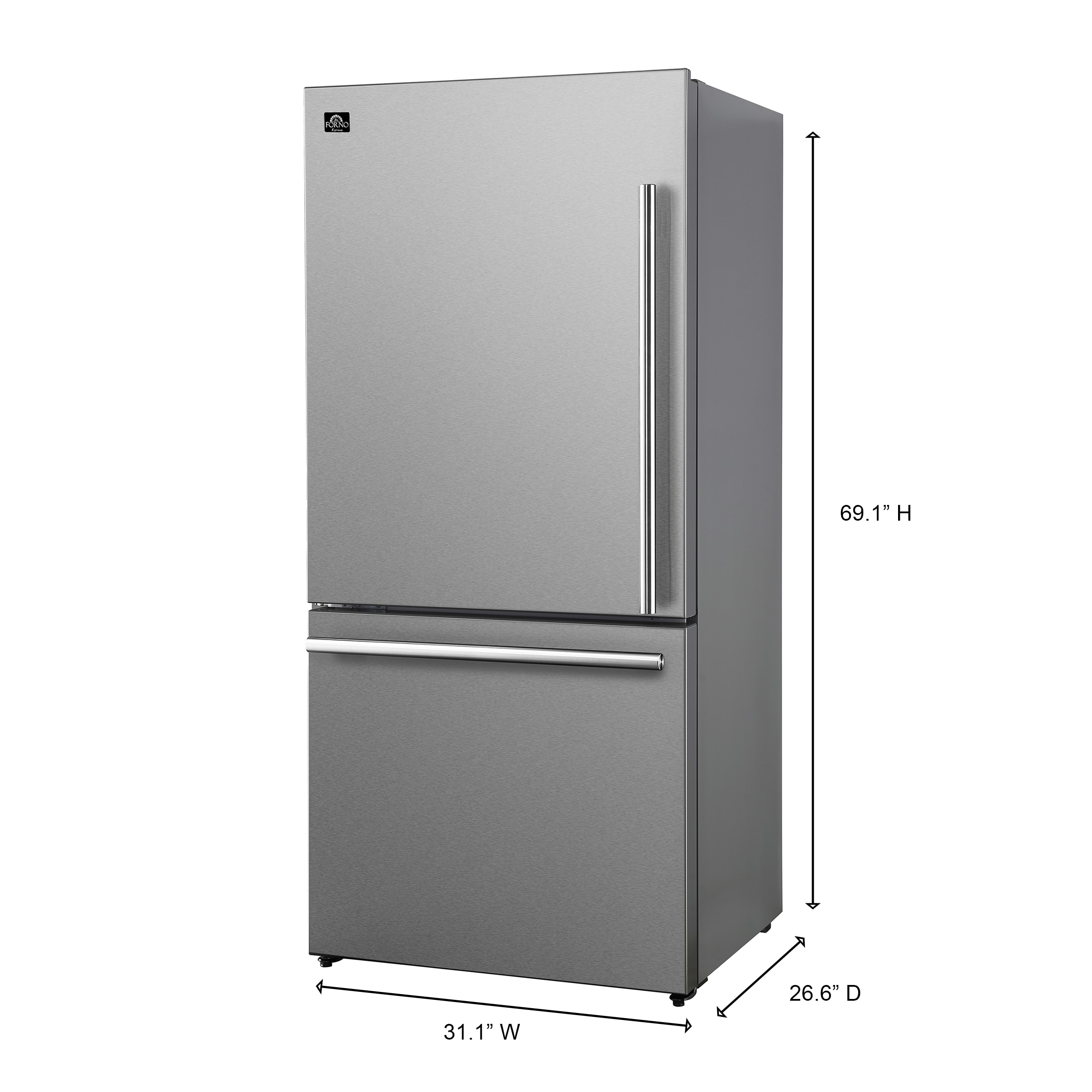 Refrigerador de fondo congelador de acero inoxidable FORNO Milano Espresso de 17.2 pies cúbicos con dispensador de hielo - Certificado ENERGY STAR