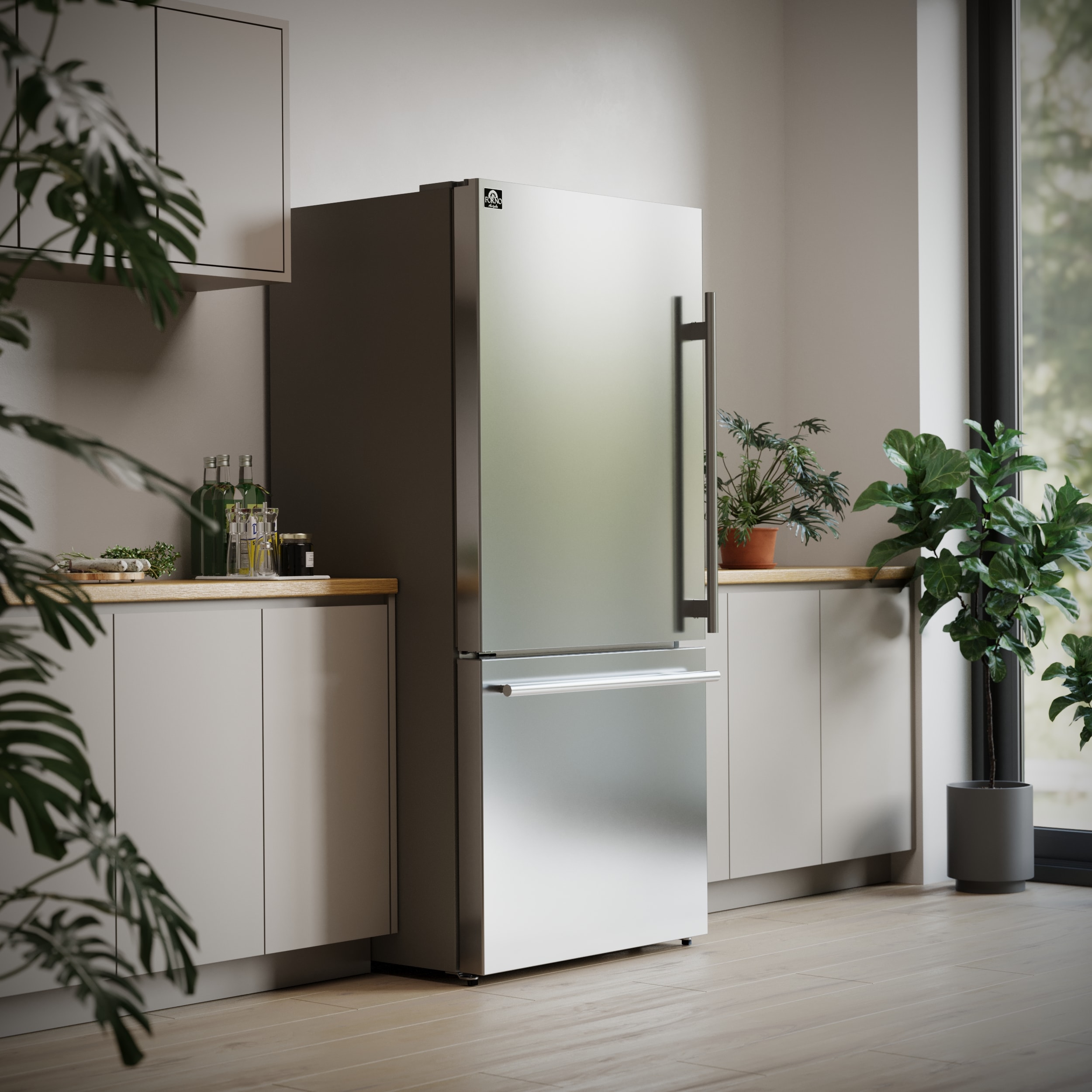Refrigerador de fondo congelador de acero inoxidable FORNO Milano Espresso de 17.2 pies cúbicos con dispensador de hielo - Certificado ENERGY STAR