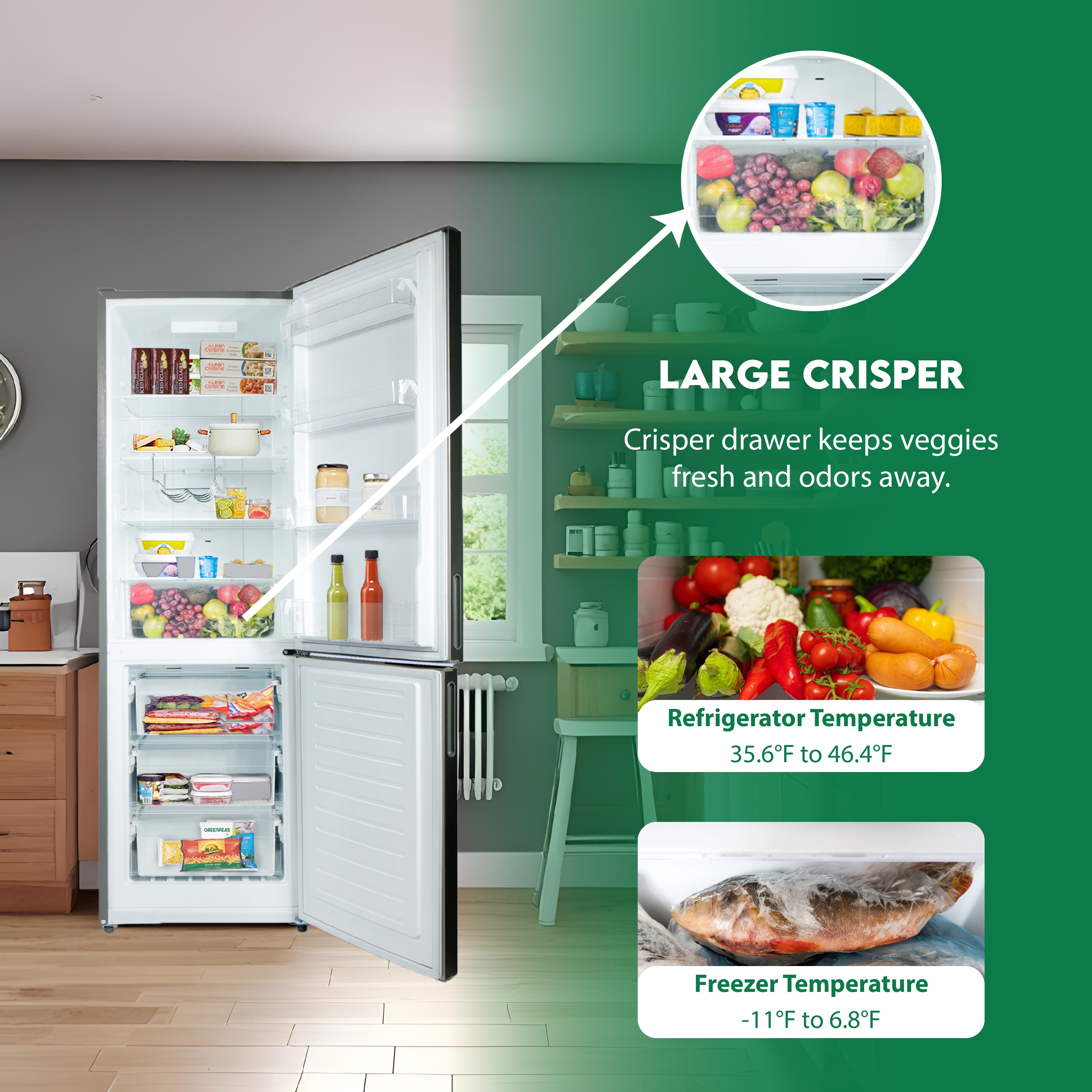Refrigerador Bottom-Freezer de 10.8 pies cúbicos de Acero Inoxidable, Listo para el Garage, Certificado ENERGY STAR de Equator Advanced Appliances