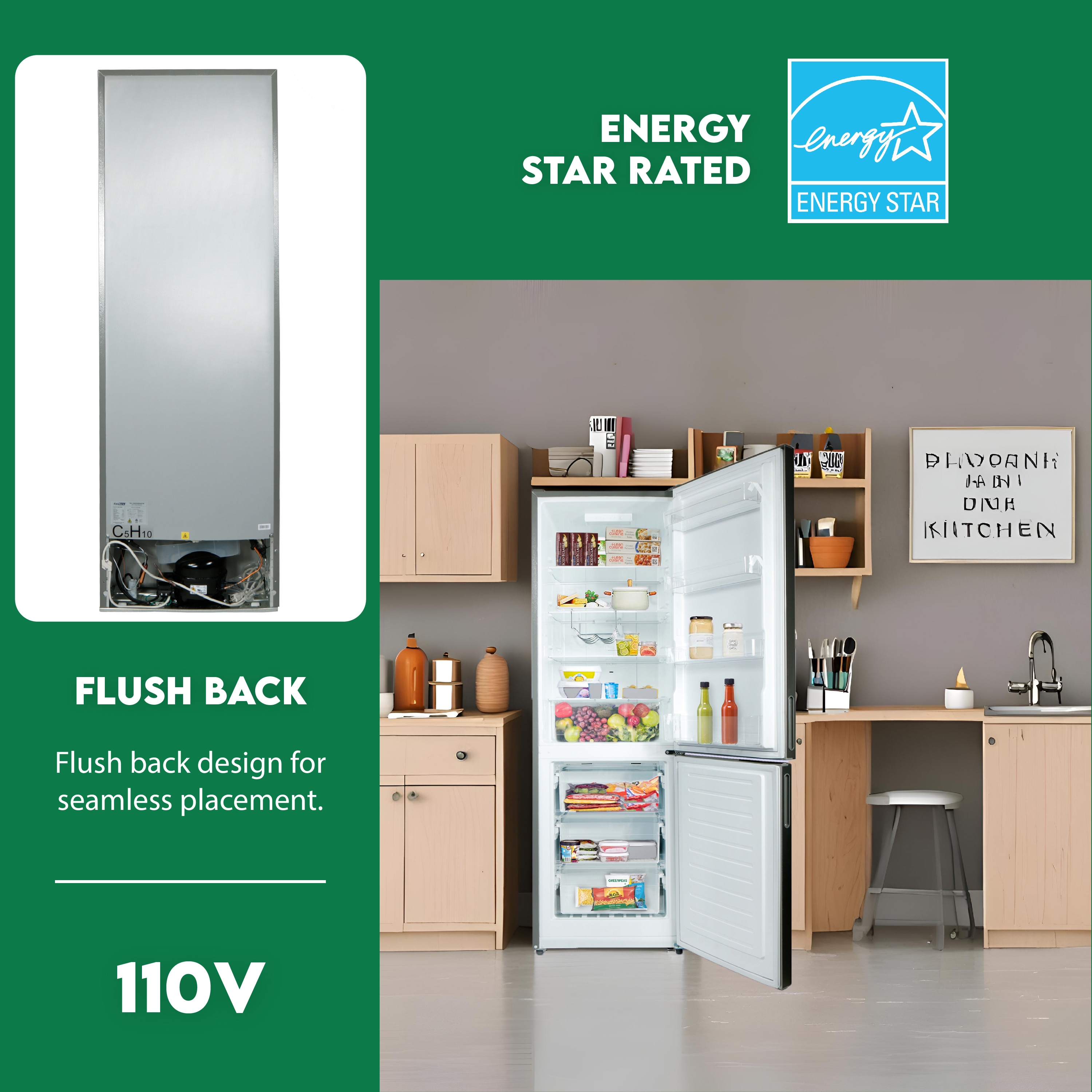 Refrigerador Bottom-Freezer de 10.8 pies cúbicos de Acero Inoxidable, Listo para el Garage, Certificado ENERGY STAR de Equator Advanced Appliances
