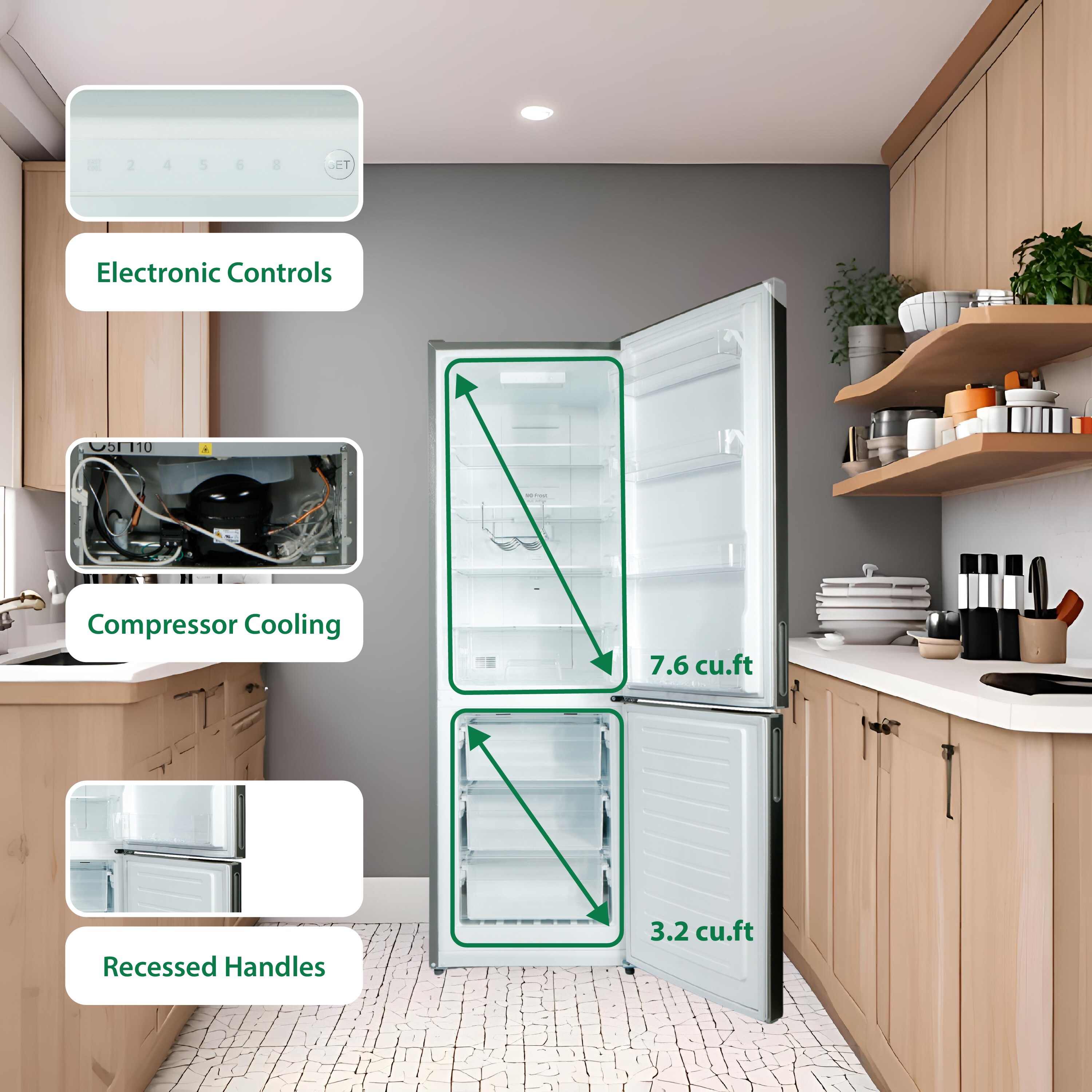 Refrigerador Bottom-Freezer de 10.8 pies cúbicos de Acero Inoxidable, Listo para el Garage, Certificado ENERGY STAR de Equator Advanced Appliances