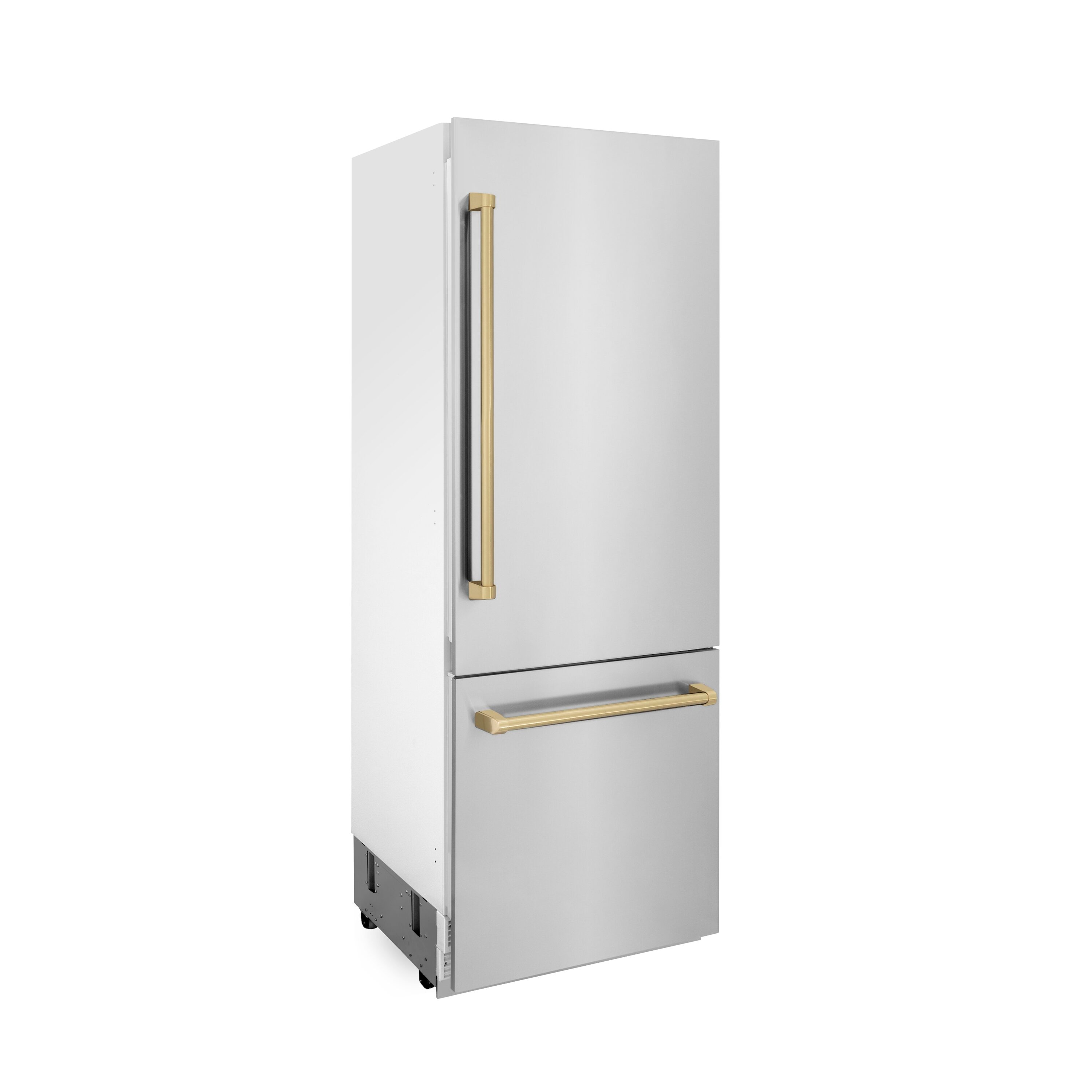 Refrigerador Empotrable de Altura de Mostrador de 16.1 pies cúbicos con Congelador Inferior y Fábrica de Hielo (Acero Inoxidable con Manijas en Bronce Champán) Edición Autógrafa de ZLINE KITCHEN & BATH Certificado ENERGY STAR RBIVZ-304-30-CB