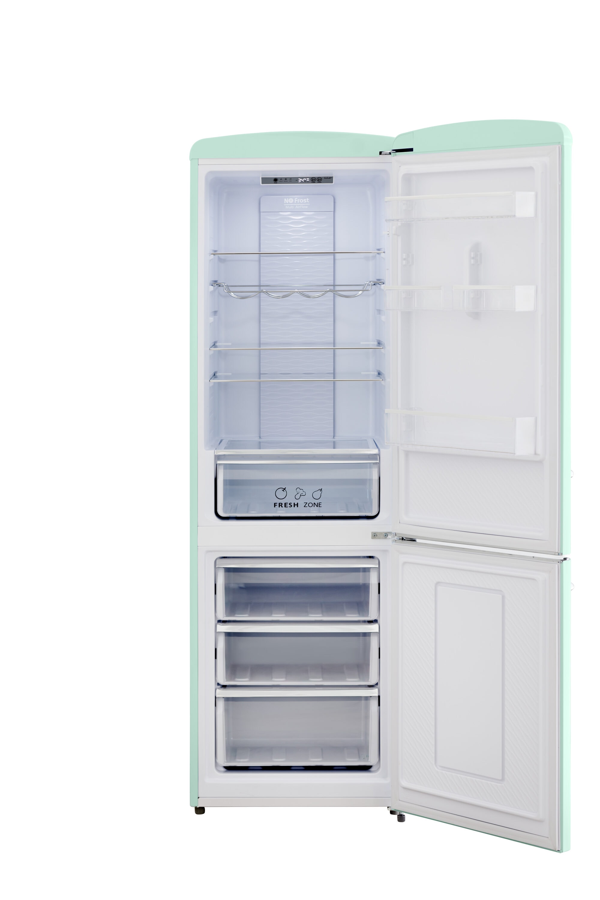 Refrigerador de fondo congelador estándar de 12 pies cúbicos en verde listo para el garaje con certificación ENERGY STAR.