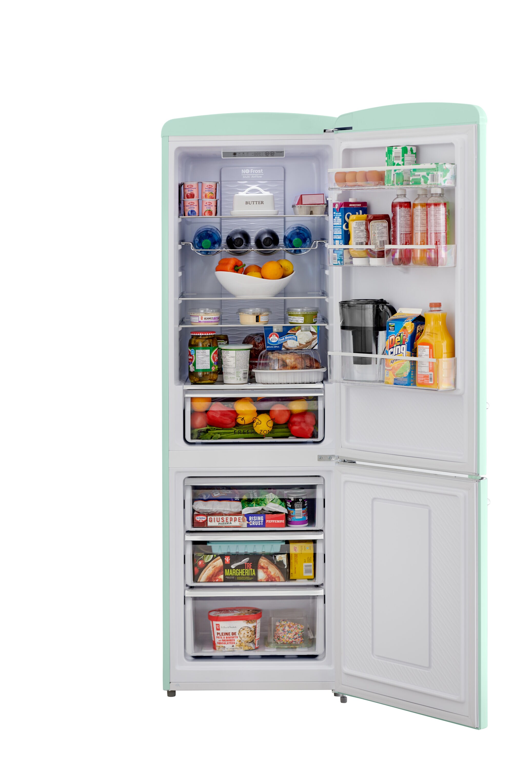 Refrigerador de fondo congelador estándar de 12 pies cúbicos en verde listo para el garaje con certificación ENERGY STAR.