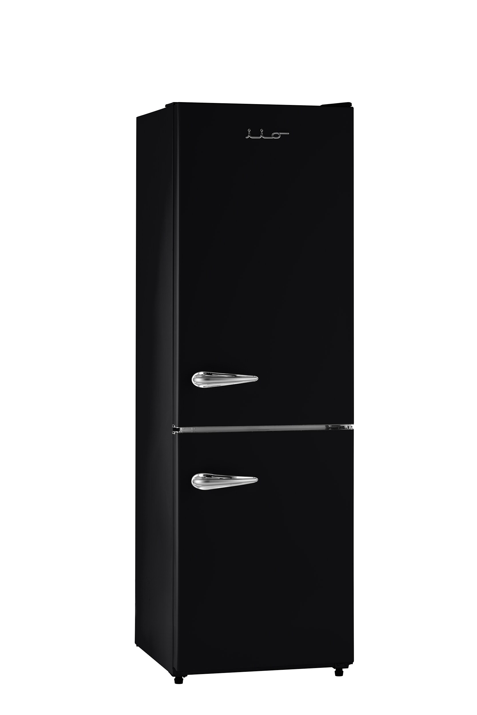 Refrigerador retro-moderno RM1 de 11 pies cúbicos con congelador inferior de profundidad estándar en color negro, certificado ENERGY STAR.