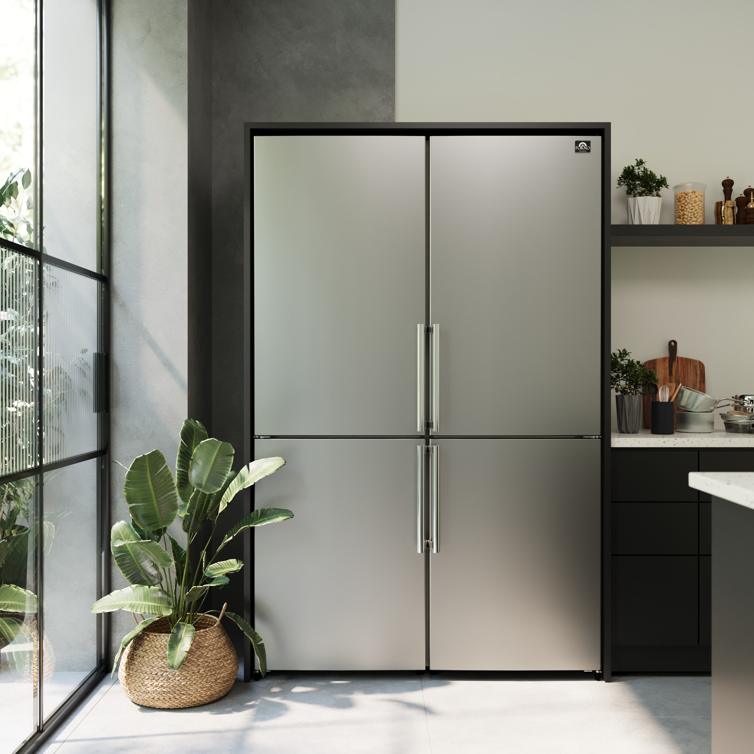 Refrigerador FORNO Guardia de 21.6 pies cúbicos de profundidad de mostrador con congelador inferior de acero inoxidable certificado ENERGY STAR FFFFD1778-48