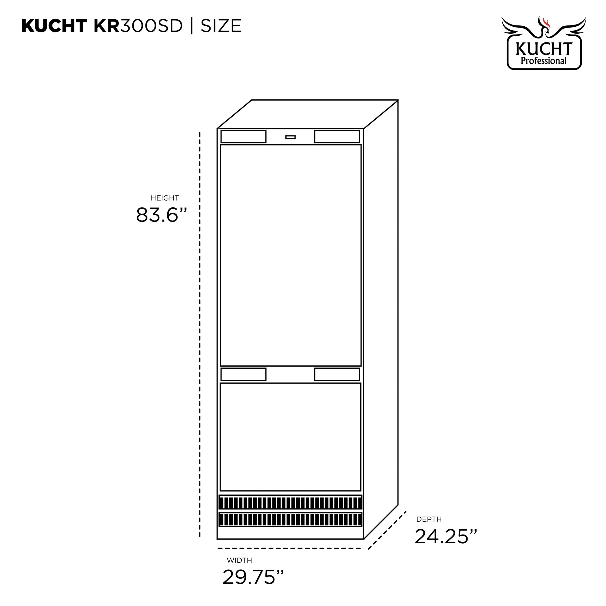 Refrigerador empotrado de fondo congelador y hielera de 16 pies cúbicos de Kucht (blanco) certificado ENERGY STAR KR300SD