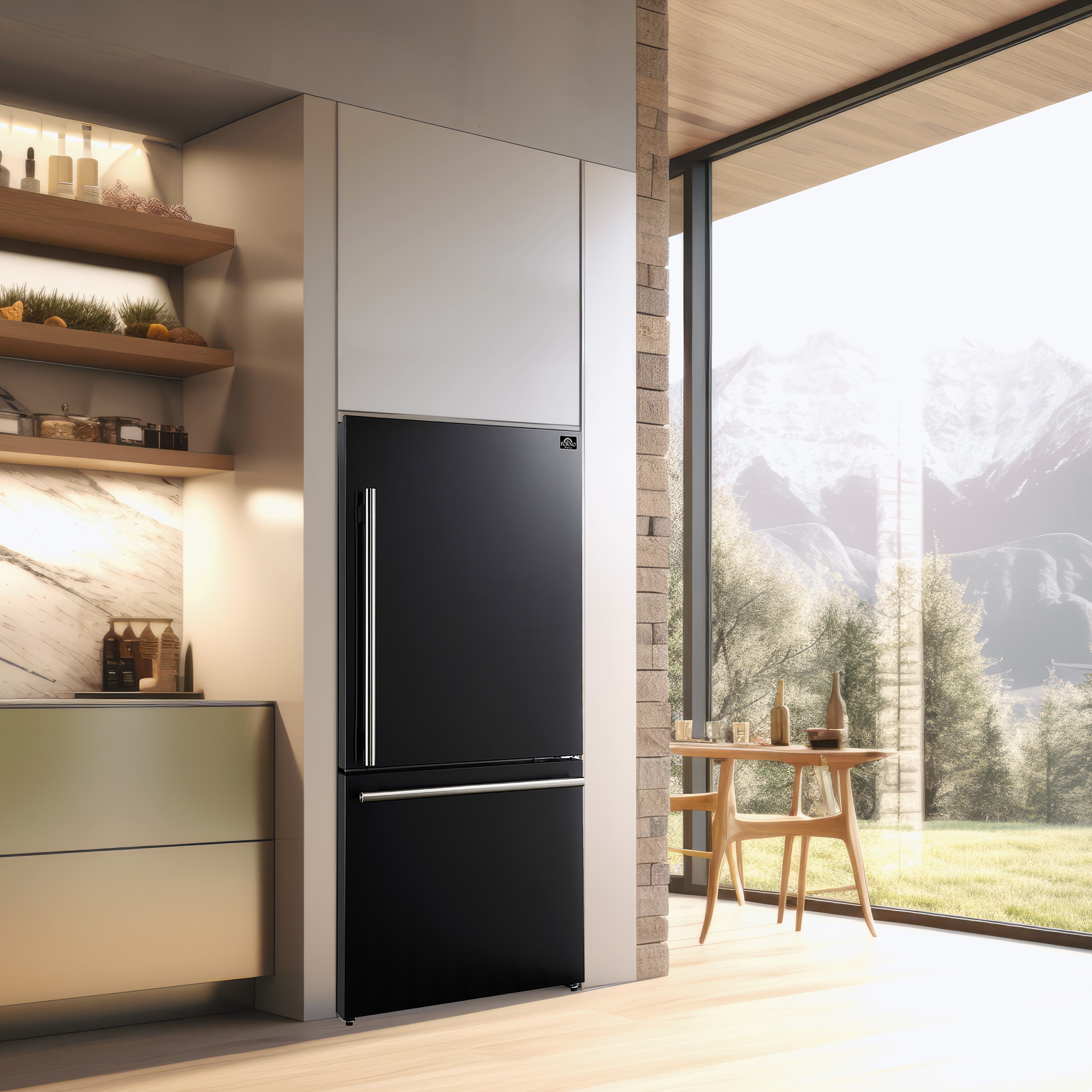 Refrigerador de fondo congelador de estilo italiano FORNO Milano Espresso de 17.2 pies cúbicos en color negro con certificación ENERGY STAR FFFFD1785-31BLK