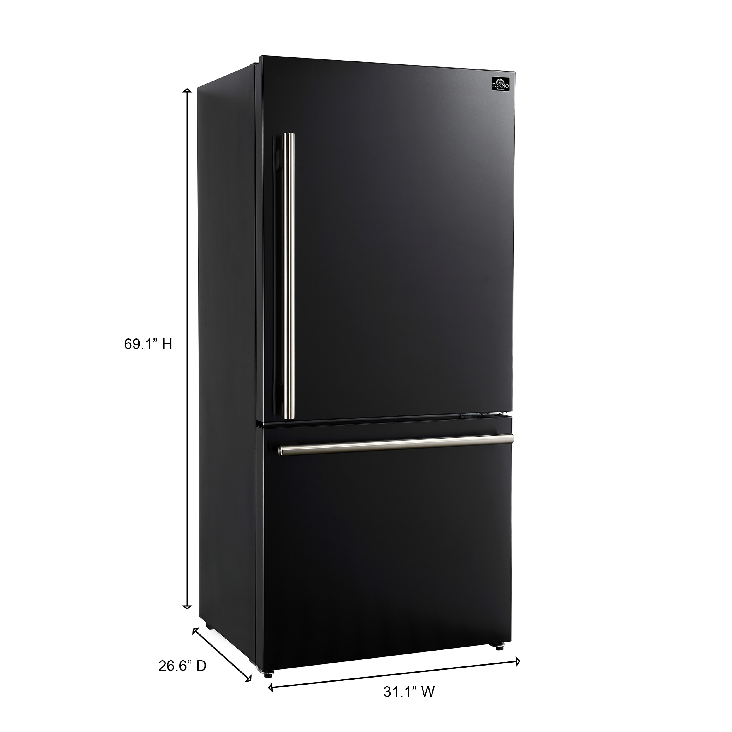 Refrigerador de fondo congelador de estilo italiano FORNO Milano Espresso de 17.2 pies cúbicos en color negro con certificación ENERGY STAR FFFFD1785-31BLK