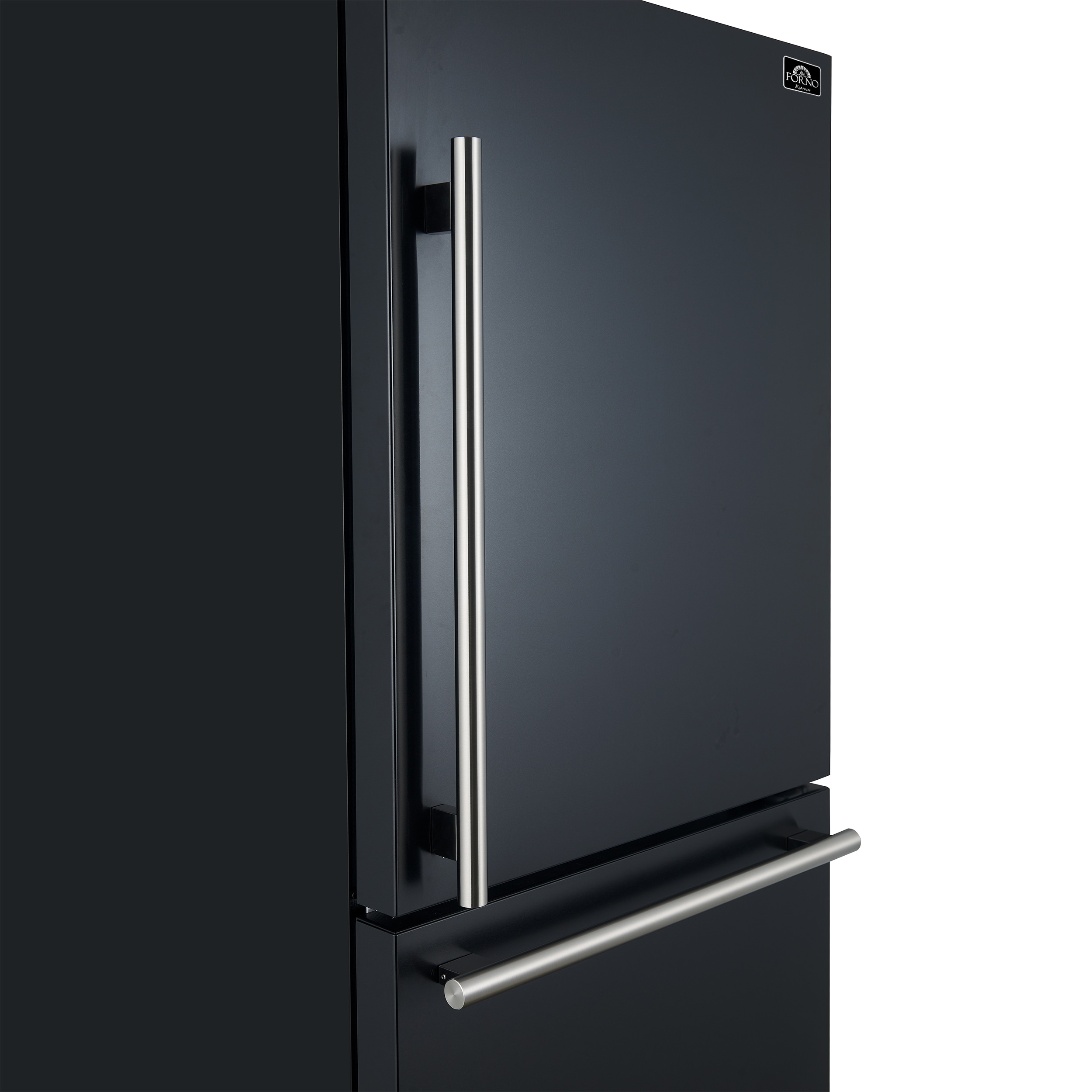 Refrigerador de fondo congelador de estilo italiano FORNO Milano Espresso de 17.2 pies cúbicos en color negro con certificación ENERGY STAR FFFFD1785-31BLK