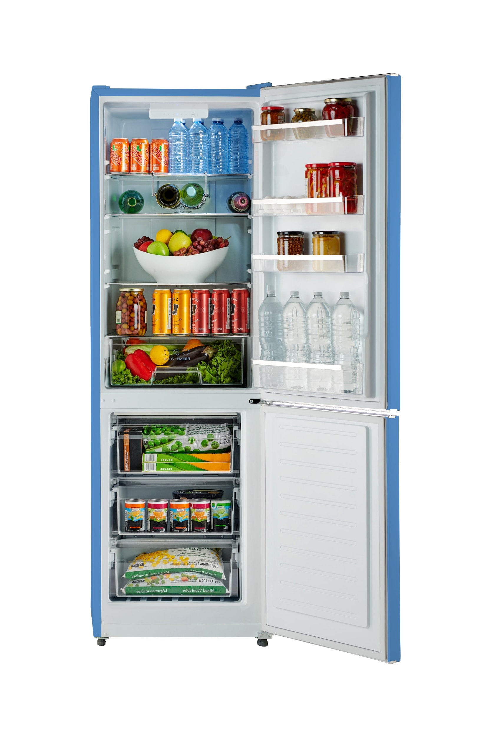 Refrigerador Retro-Mod RM1 de 11 pies cúbicos de profundidad estándar con congelador inferior color azul claro certificado ENERGY STAR ALBR1372LB-R