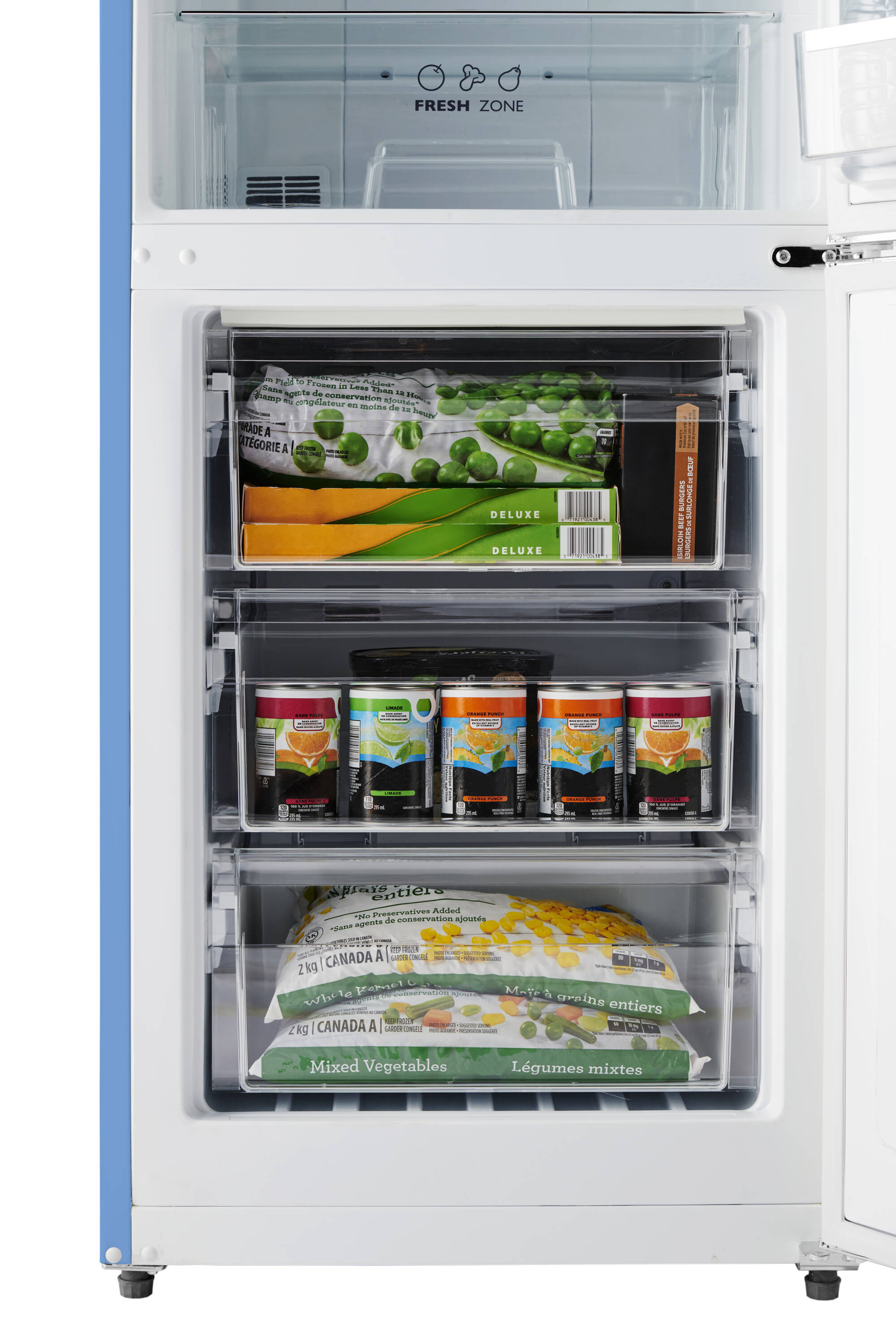 Refrigerador Retro-Mod RM1 de 11 pies cúbicos de profundidad estándar con congelador inferior color azul claro certificado ENERGY STAR ALBR1372LB-R