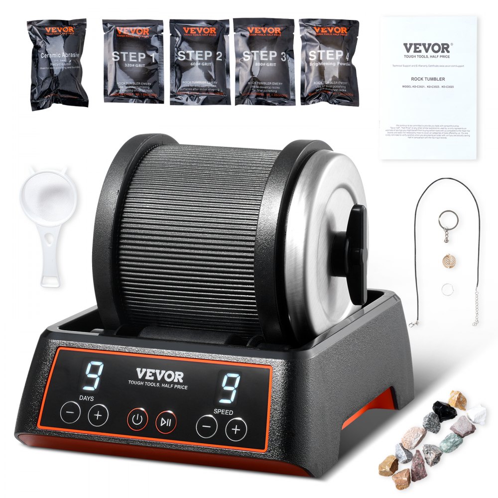 Rock Tumbler Kit 2.5 lbs Rock Polisher 9 Speeds 9-Day Timer with Grits - YSDMJHSSDKDZ8H48PV5