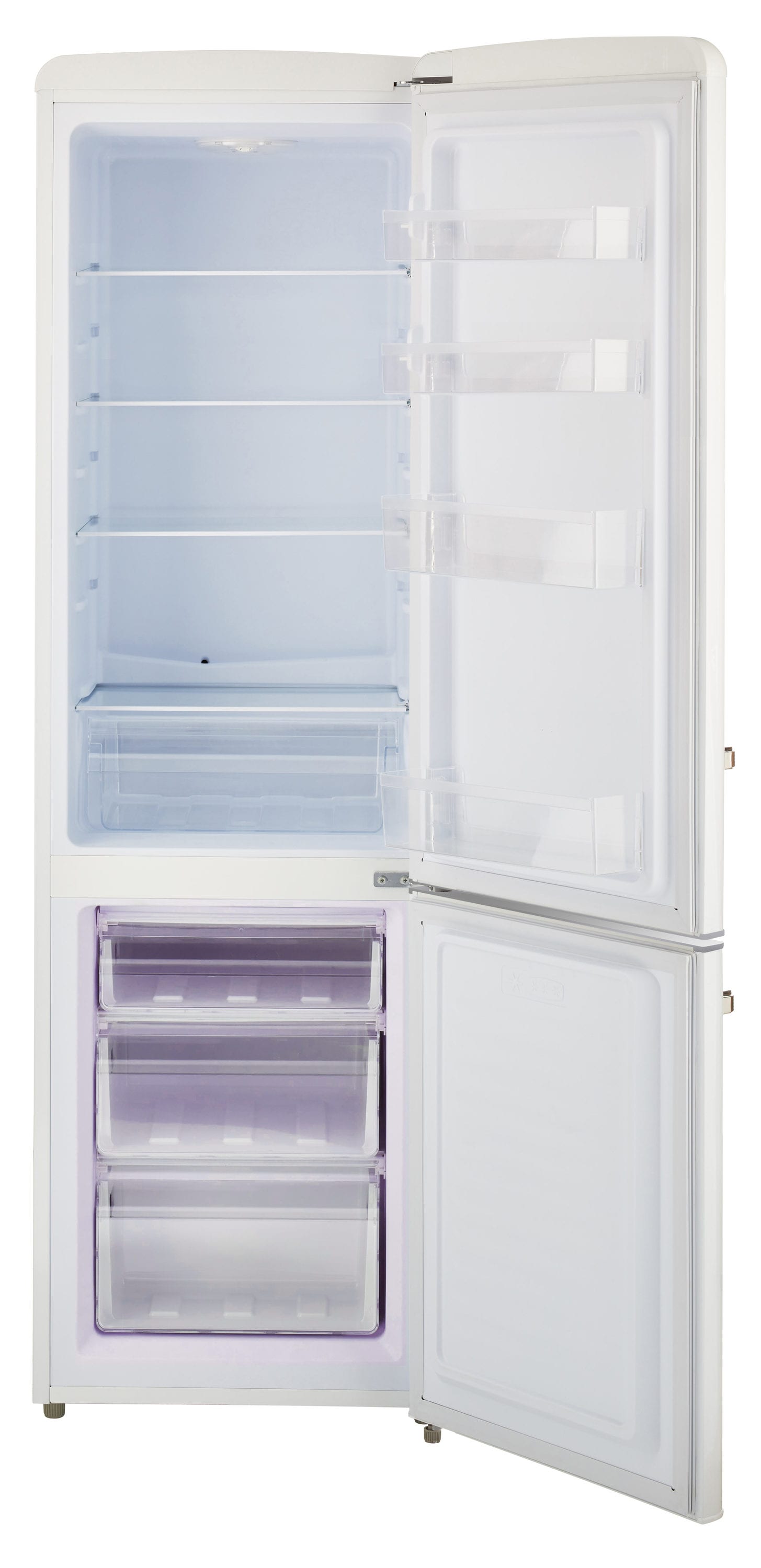 Refrigerador ÚNICO Off-Grid de 10.0 pies cúbicos con congelador inferior de profundidad de mostrador color malvavisco Blanco.