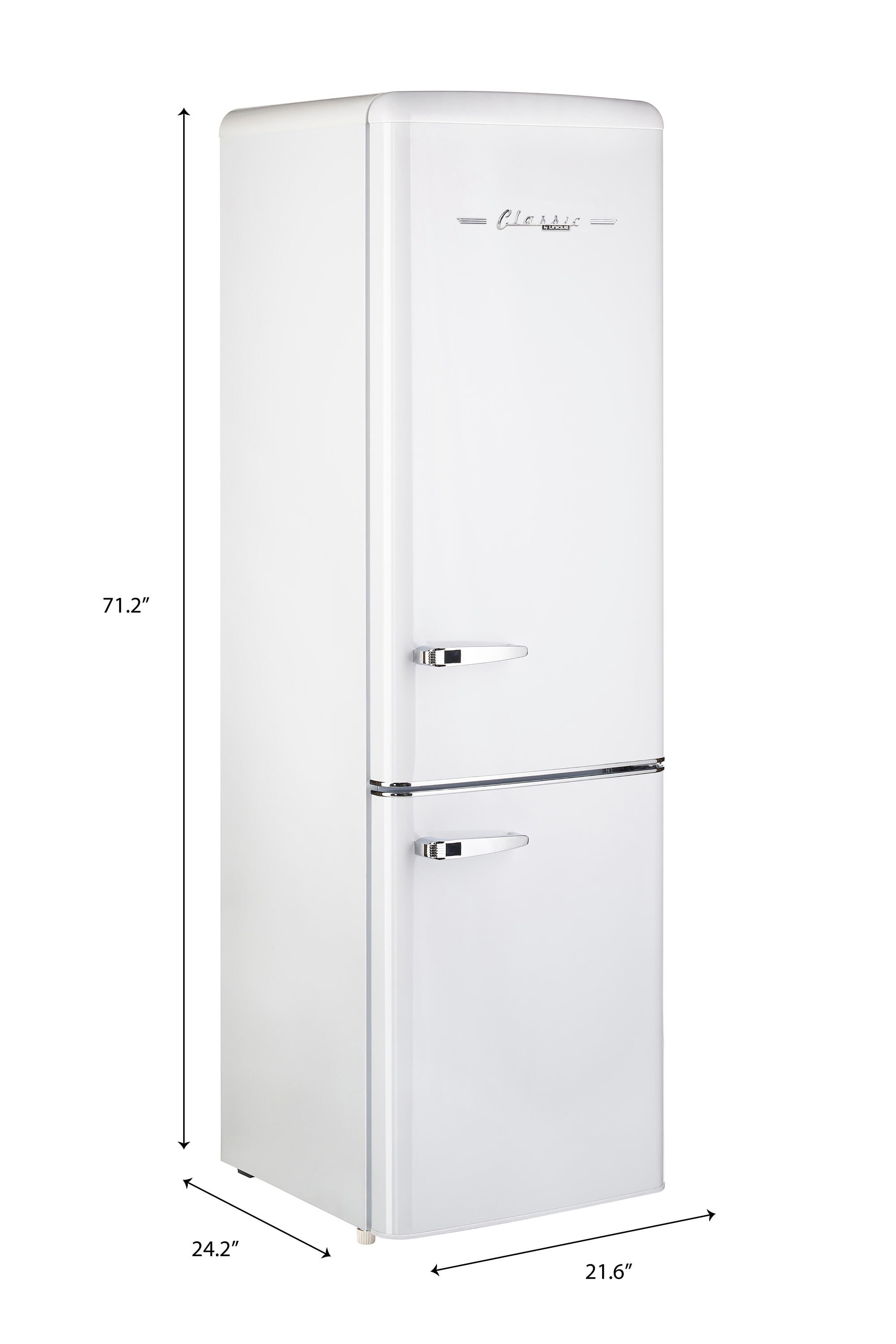 Refrigerador ÚNICO Off-Grid de 10.0 pies cúbicos con congelador inferior de profundidad de mostrador color malvavisco Blanco.