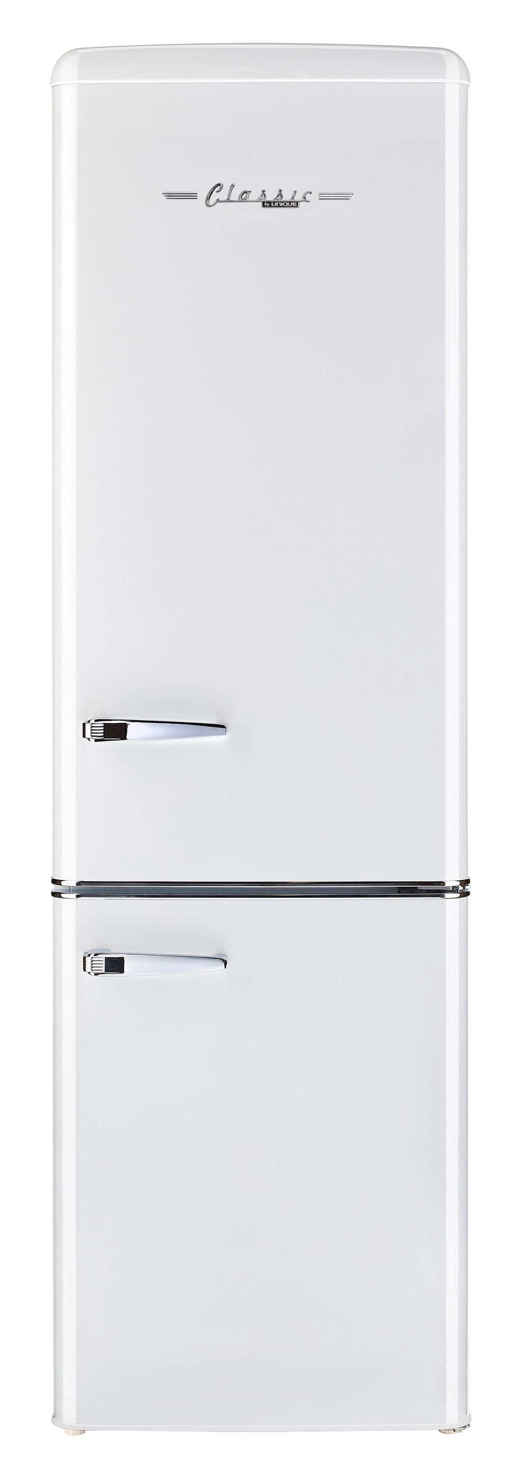 Refrigerador ÚNICO Off-Grid de 10.0 pies cúbicos con congelador inferior de profundidad de mostrador color malvavisco Blanco.