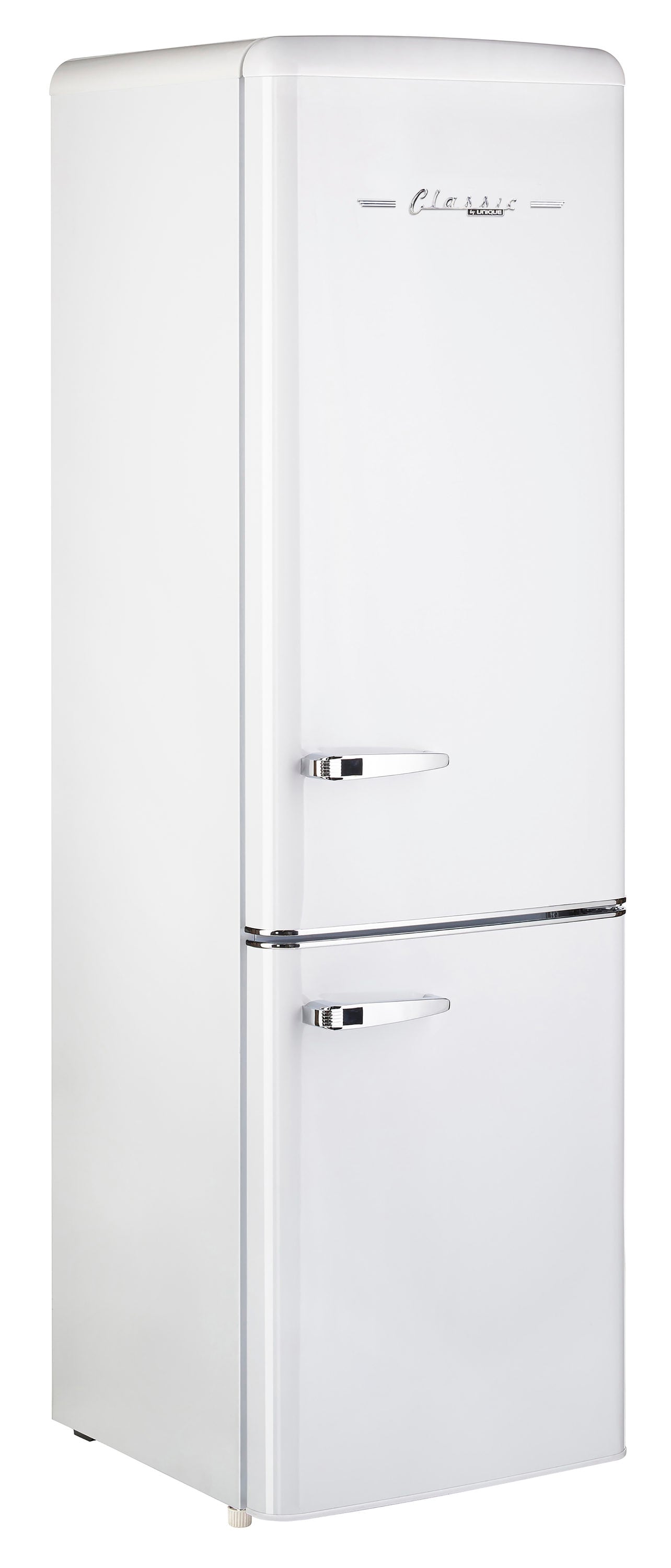 Refrigerador ÚNICO Off-Grid de 10.0 pies cúbicos con congelador inferior de profundidad de mostrador color malvavisco Blanco.
