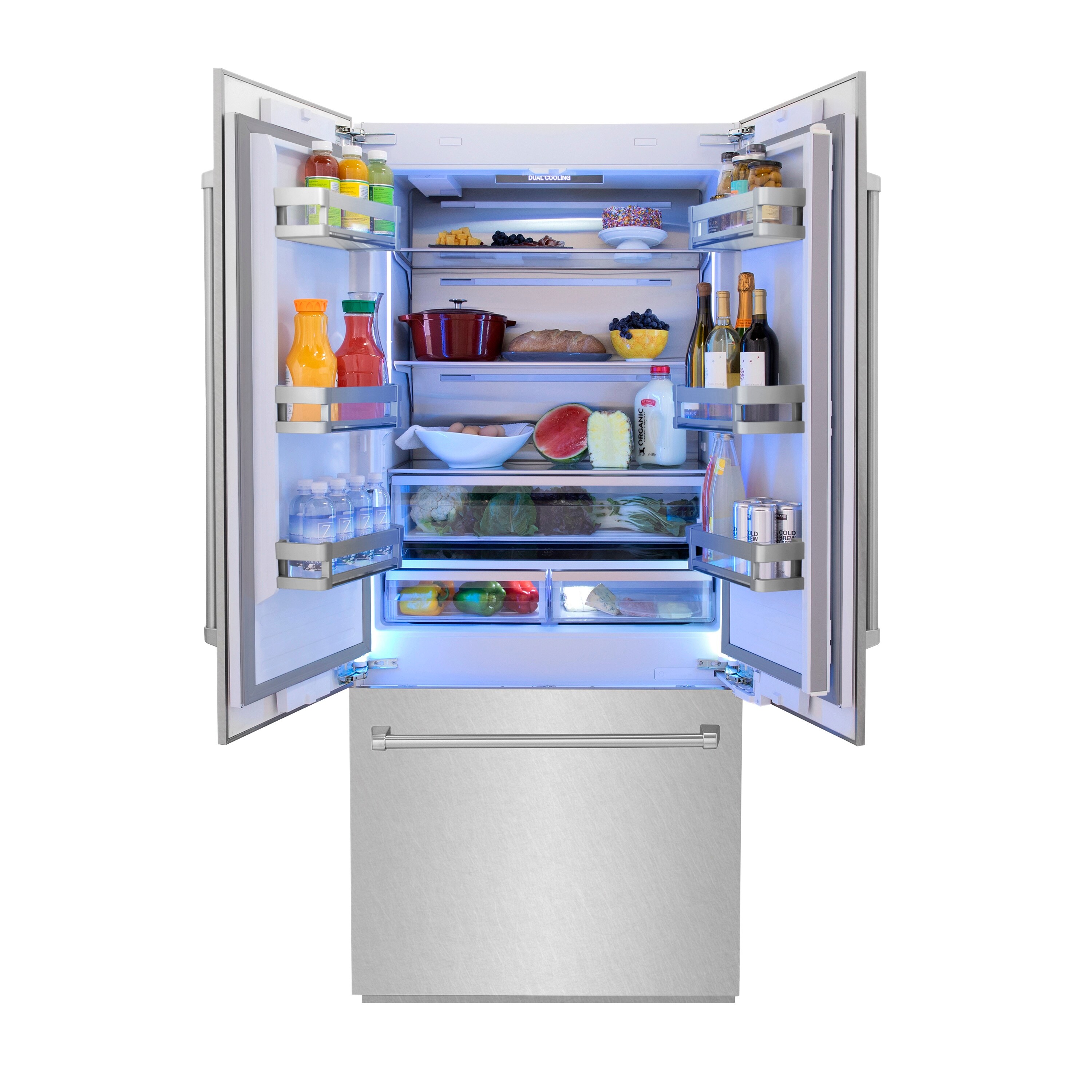 Refrigerador Empotrado con Congelador Inferior y Fabricador de Hielo de Acero Inoxidable Resistente a las Huellas Dactilares de 19.6 pies cúbicos de ZLINE KITCHEN & BATH, Certificado ENERGY STAR RBIV-SN-36