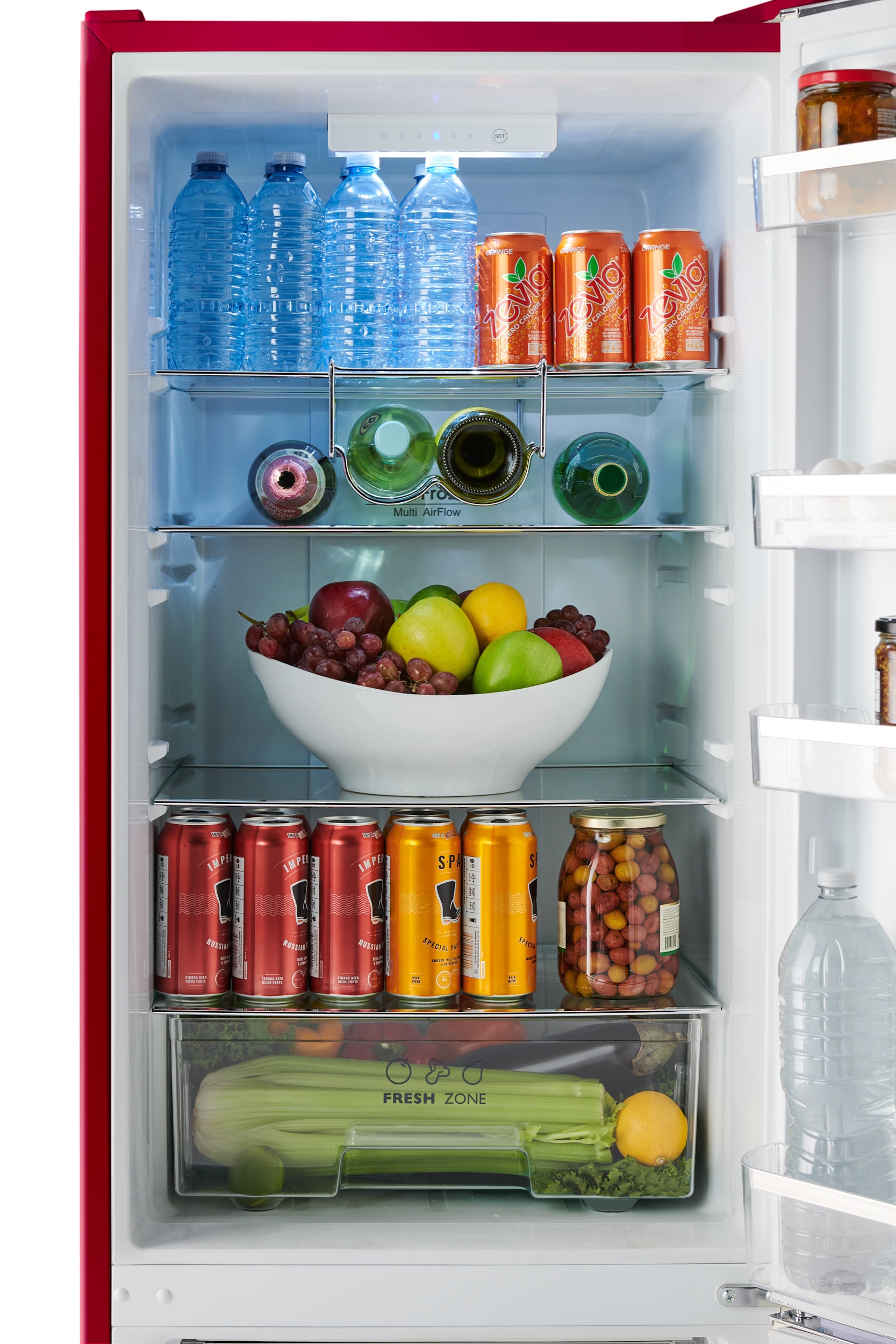 
Refrigerador con congelador inferior estándar de 11 pies cúbicos en color vino tinto retroranchero iio Retro-Mod RM1 con certificación ENERGY STAR ALBR1372R-L