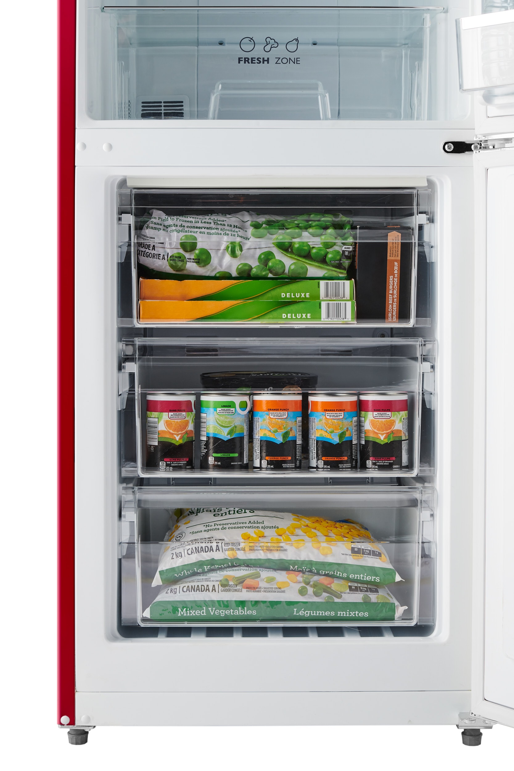 
Refrigerador con congelador inferior estándar de 11 pies cúbicos en color vino tinto retroranchero iio Retro-Mod RM1 con certificación ENERGY STAR ALBR1372R-L