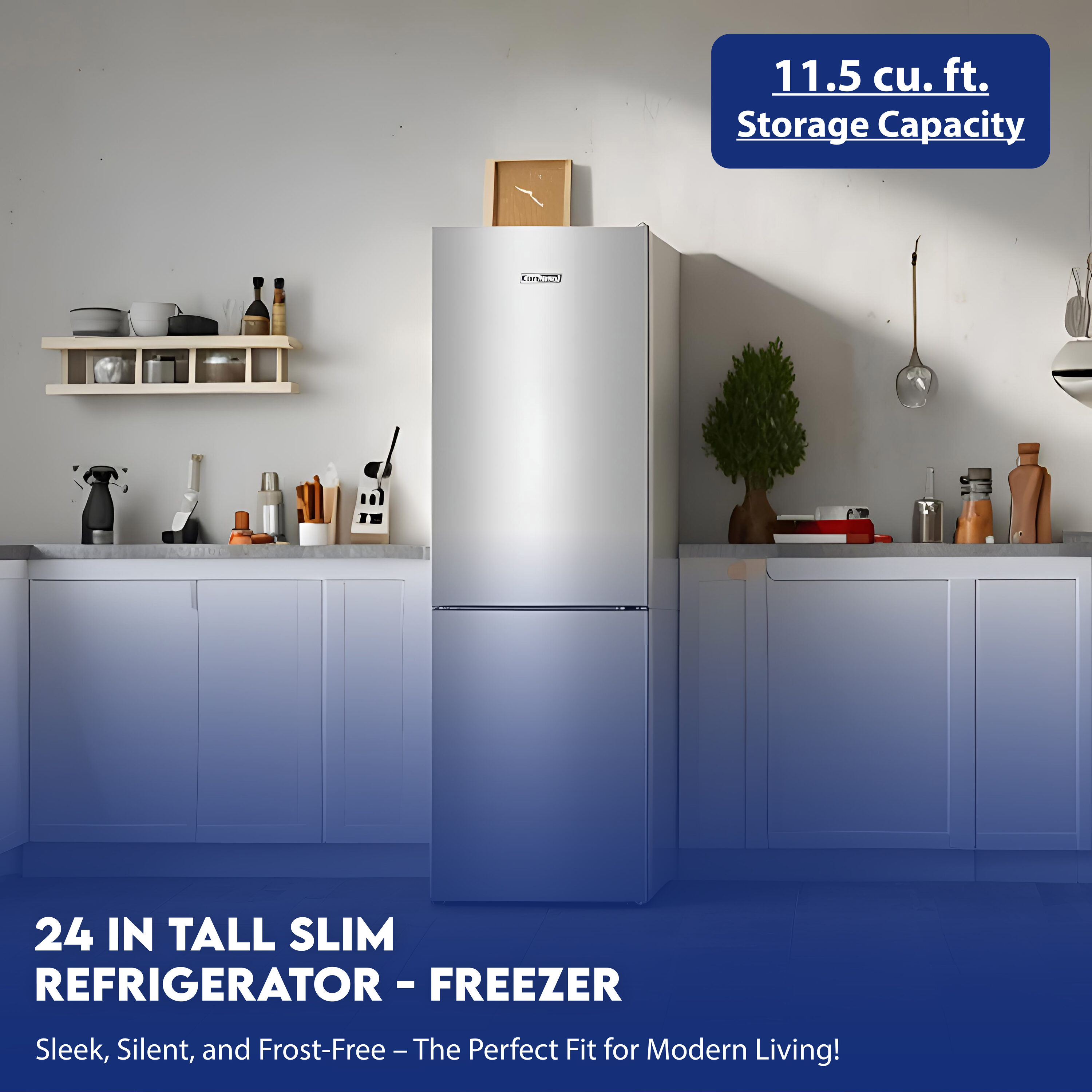 Refrigerador de acero inoxidable con congelador en la parte inferior de 11.50 pies cúbicos de profundidad estándar, certificado ENERGY STAR MDRF376-1150 de Equator Advanced Appliances