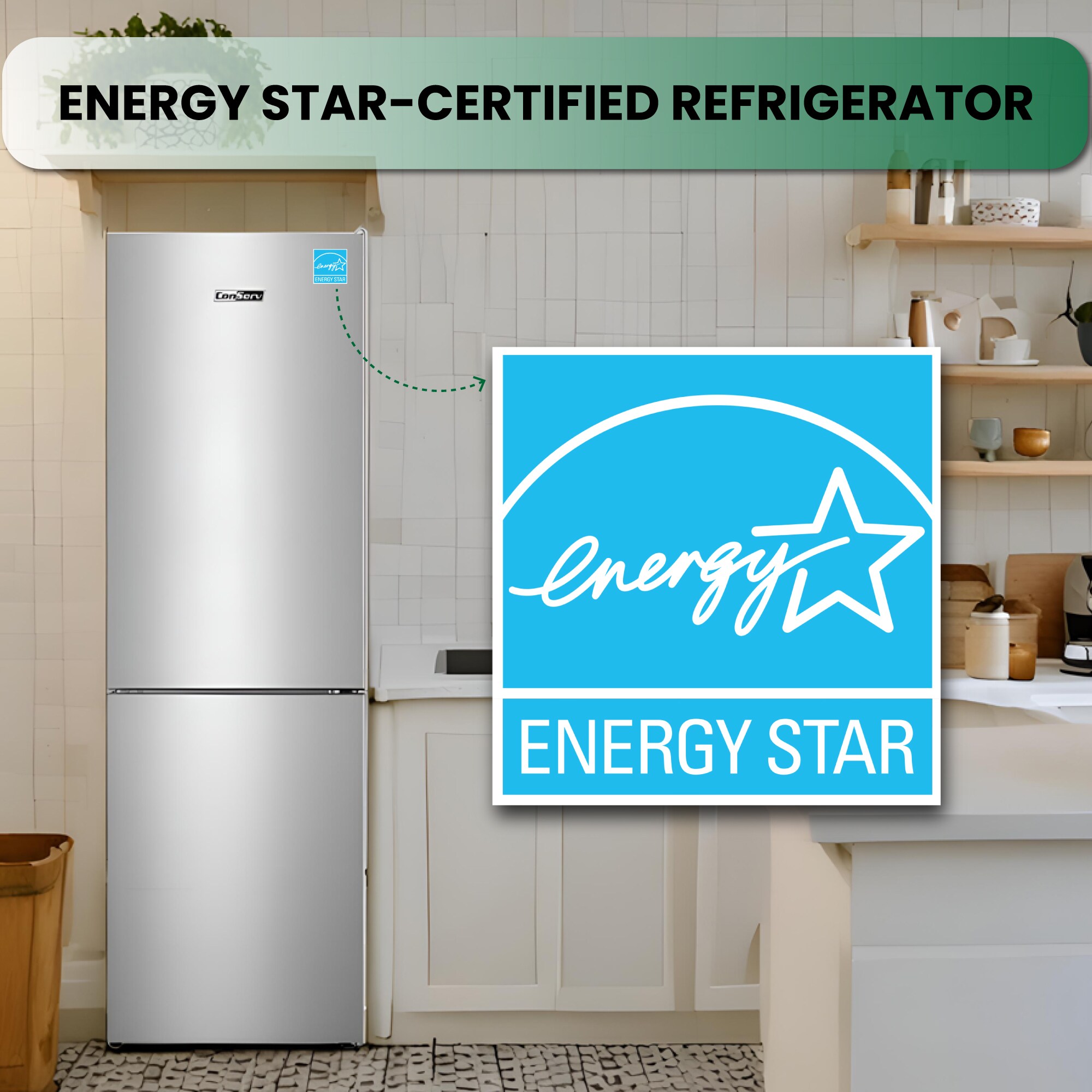 Refrigerador de acero inoxidable con congelador en la parte inferior de 11.50 pies cúbicos de profundidad estándar, certificado ENERGY STAR MDRF376-1150 de Equator Advanced Appliances