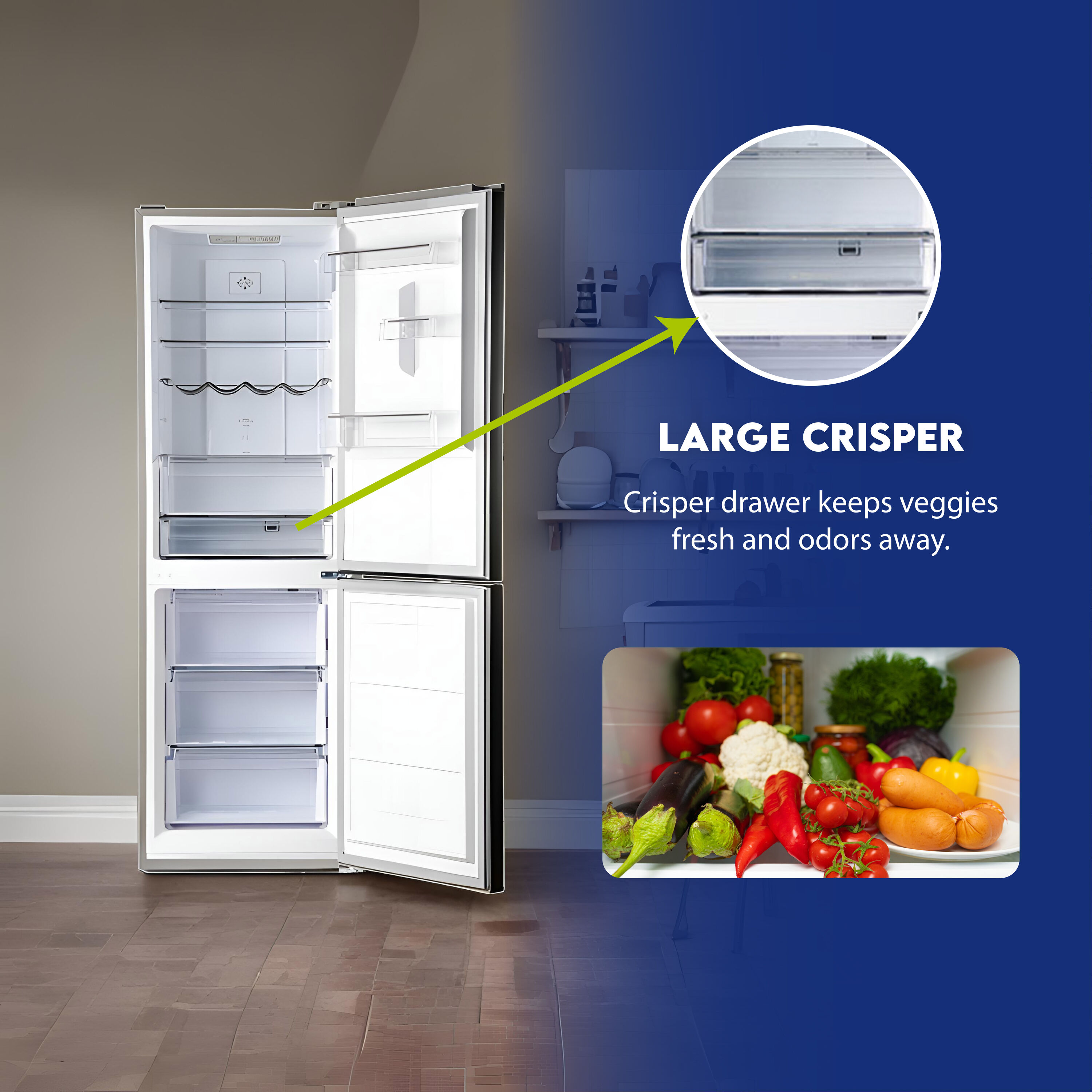 Refrigerador de acero inoxidable con congelador en la parte inferior de 11.50 pies cúbicos de profundidad estándar, certificado ENERGY STAR MDRF376-1150 de Equator Advanced Appliances