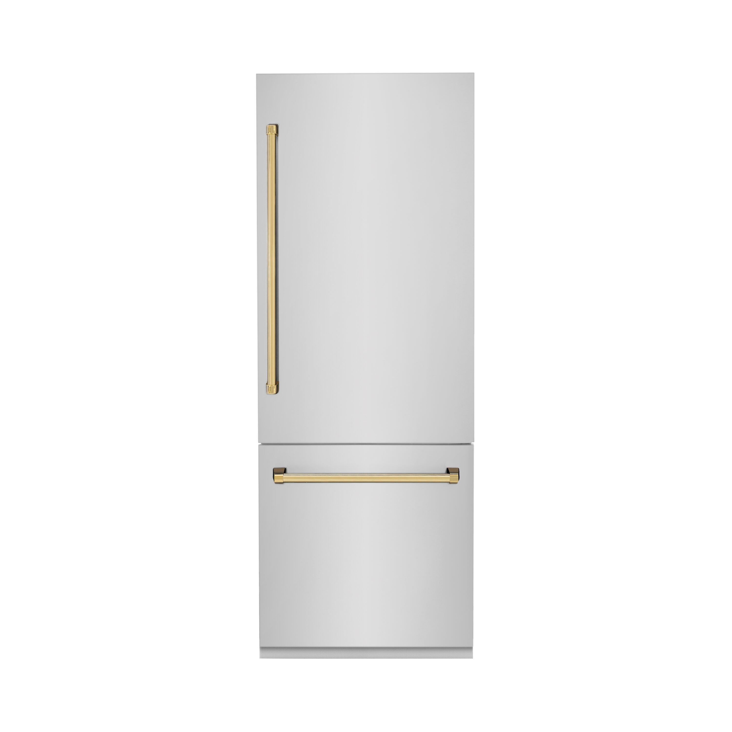 Refrigerador empotrado de fondo con congelador inferior de 16.1 pies cúbicos de la Edición Autógrafa de ZLINE KITCHEN & BATH con fabricador de hielo (acero inoxidable con acabado dorado pulido) certificado por ENERGY STAR RBIVZ-304-30-G