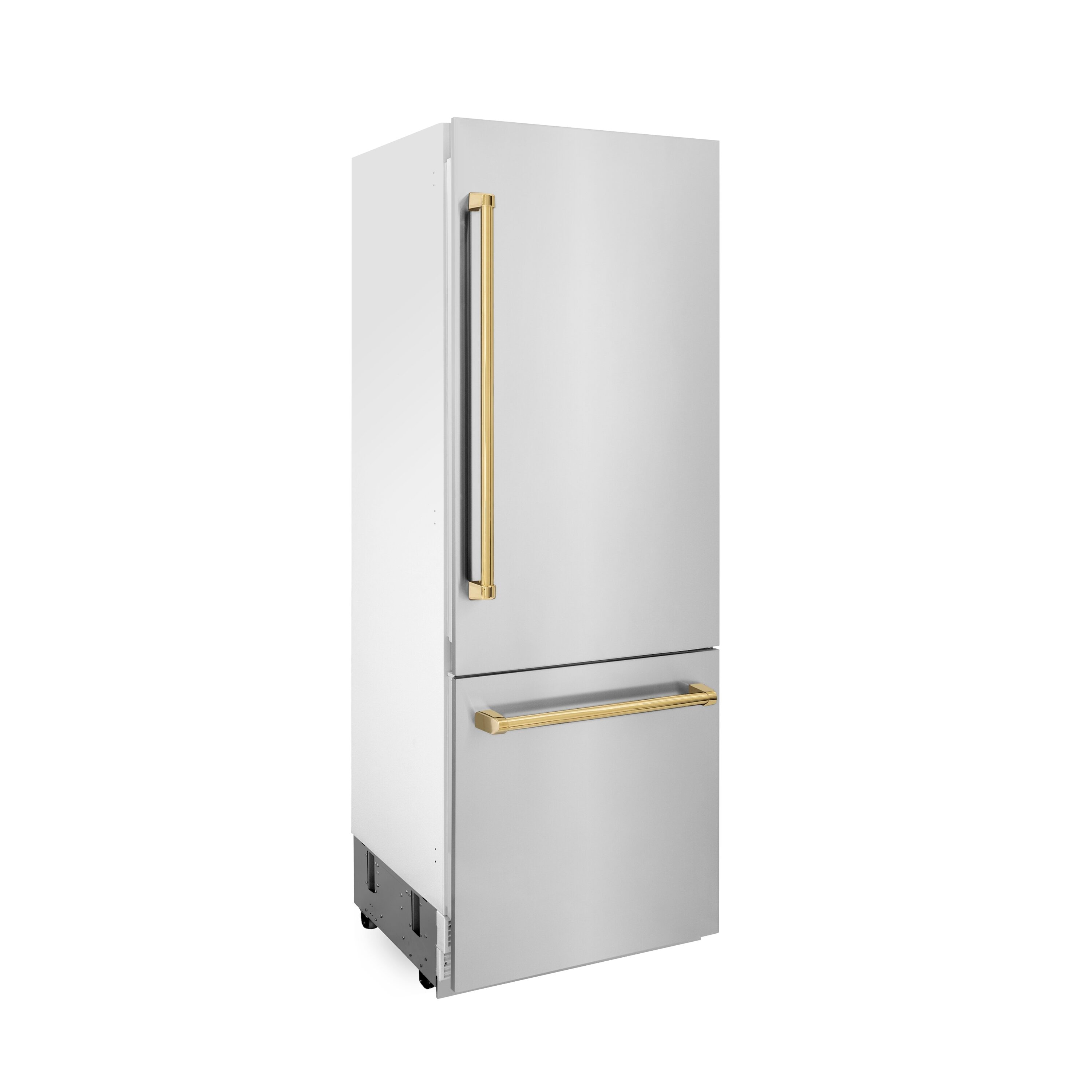 Refrigerador empotrado de fondo con congelador inferior de 16.1 pies cúbicos de la Edición Autógrafa de ZLINE KITCHEN & BATH con fabricador de hielo (acero inoxidable con acabado dorado pulido) certificado por ENERGY STAR RBIVZ-304-30-G